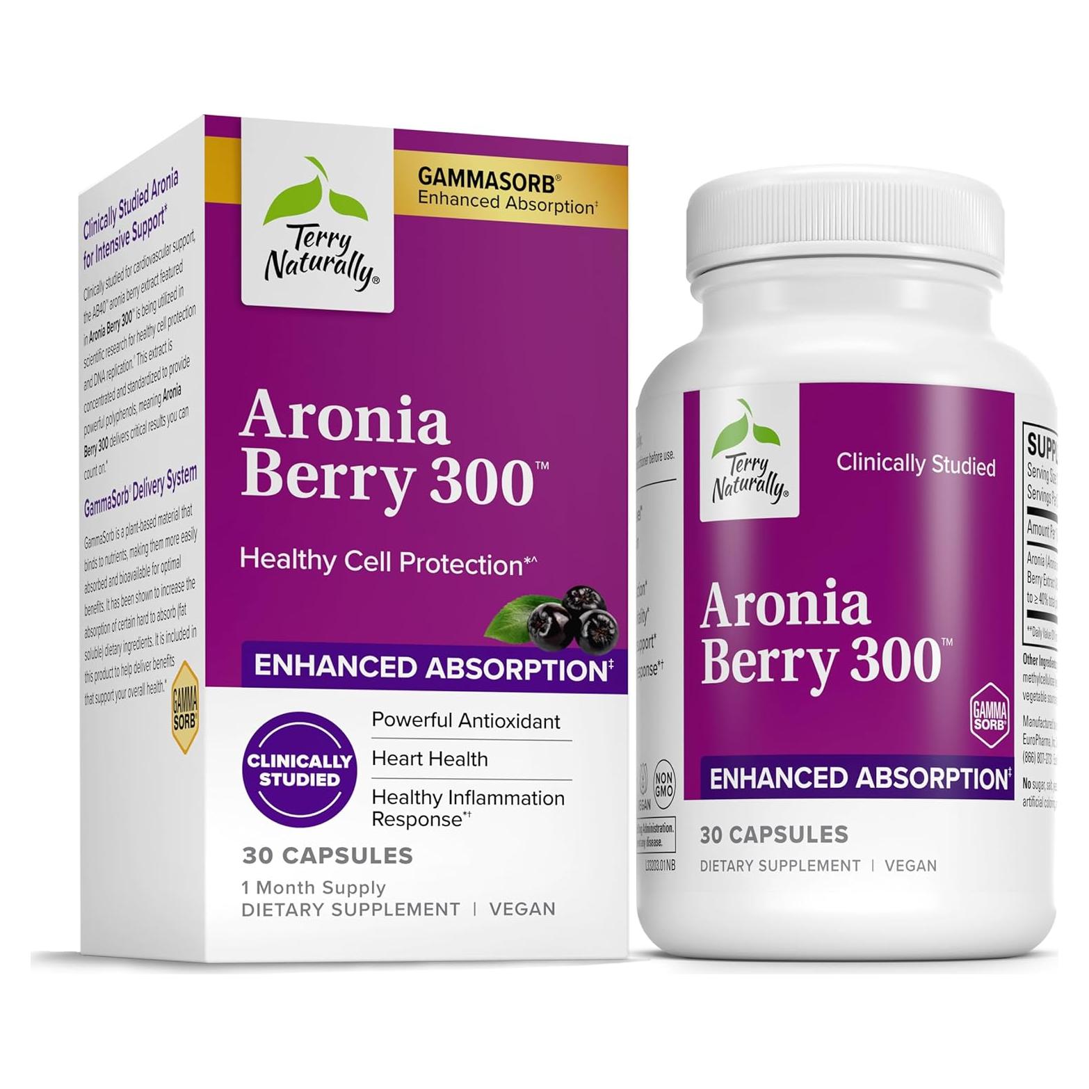 Terry Naturally Aronia Berry 300 - Suplemento Antioxidante Vegano - 30 Cápsulas
