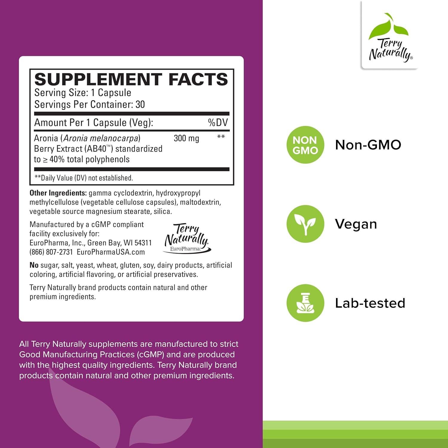 Terry Naturally Aronia Berry 300 - Suplemento Antioxidante Vegano - 30 Cápsulas