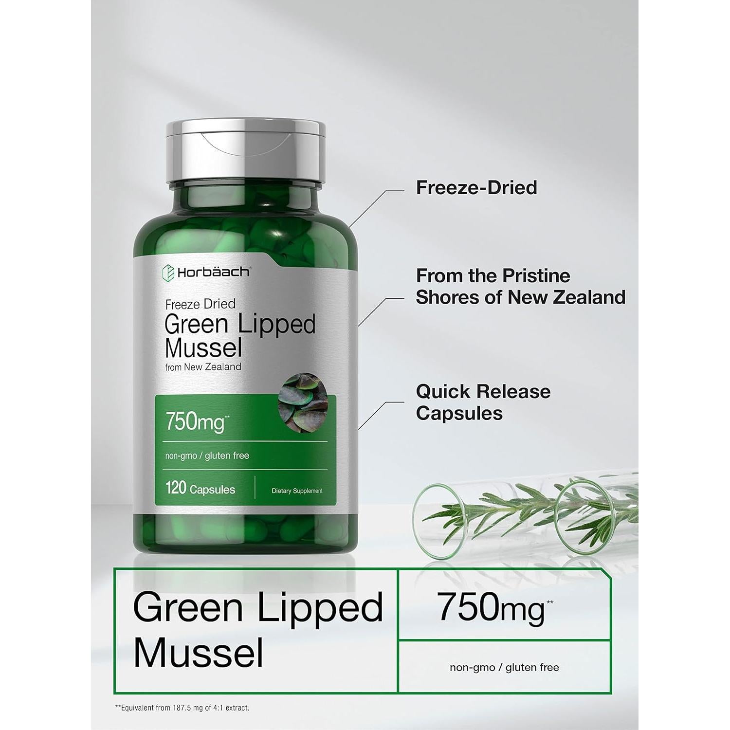 Mejillón de Labio Verde Horbaach 750 mg 120 Cápsulas Liofilizadas
