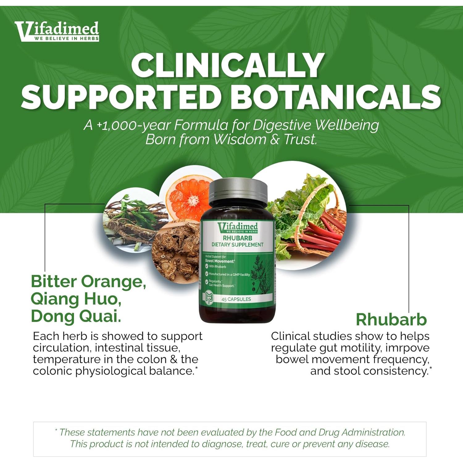 VIFADIME Ruibarbo 45 Cápsulas - Alivio Herbal Estreñimiento