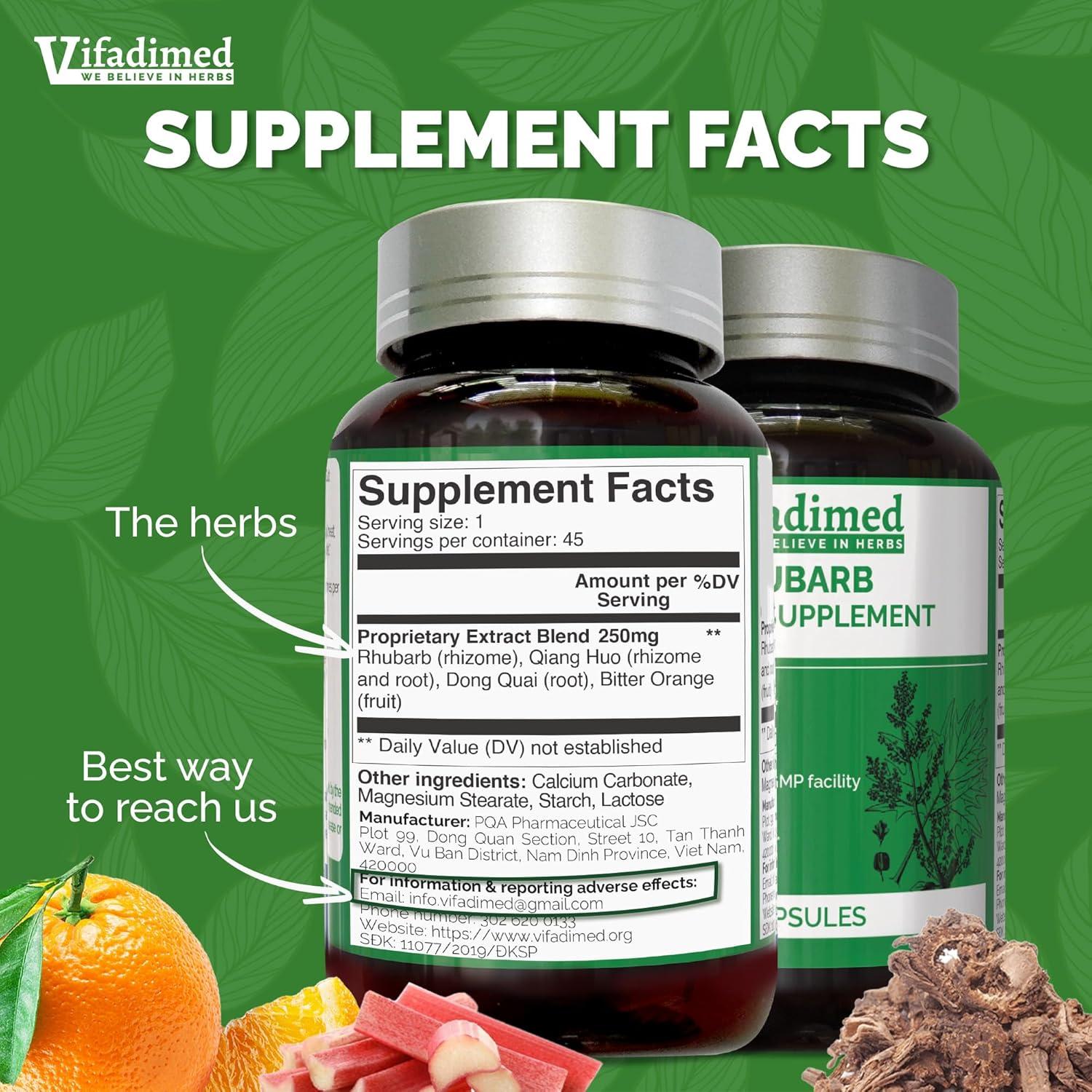 VIFADIME Ruibarbo 45 Cápsulas - Alivio Herbal Estreñimiento