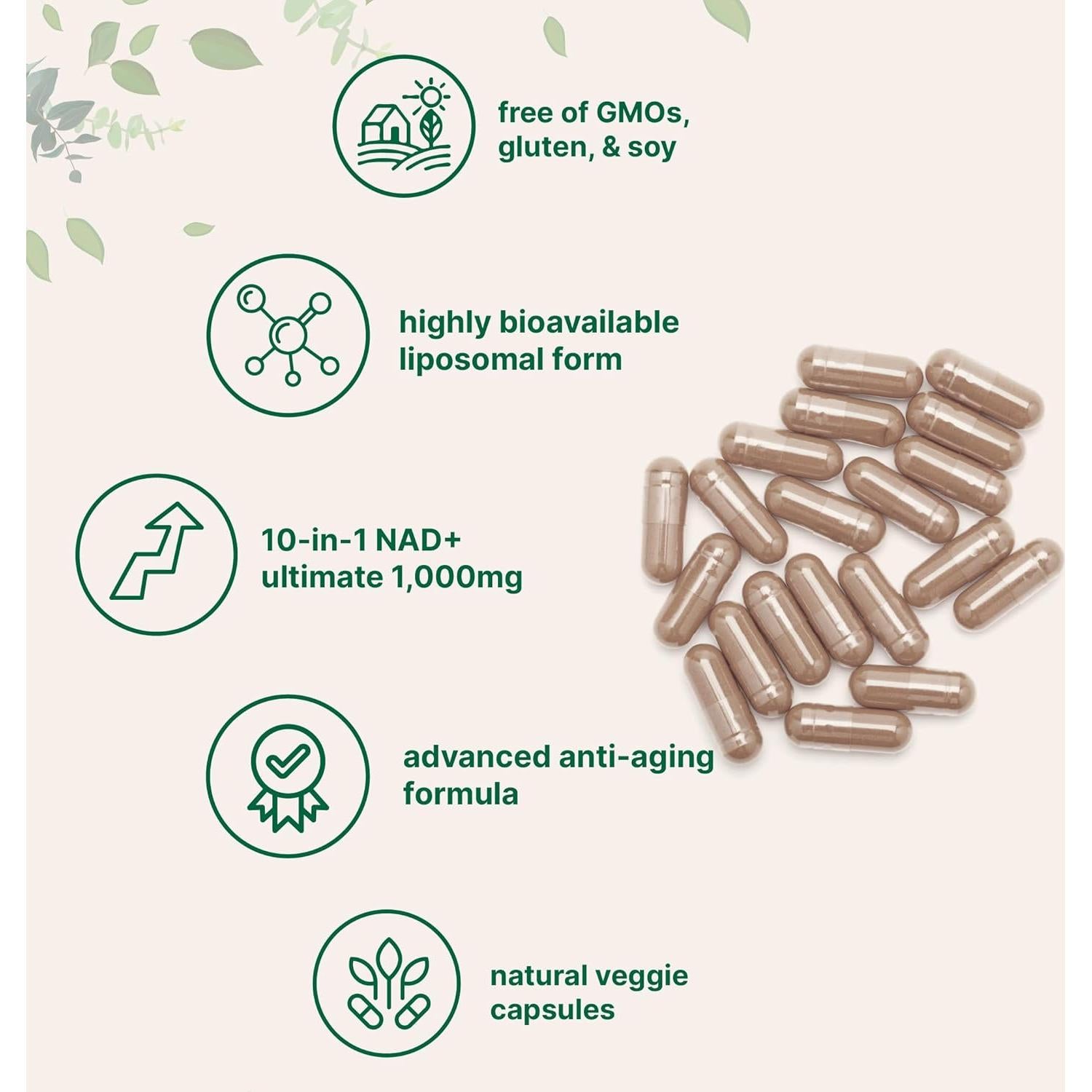 Suplemento Liposomal NAD+ Ultimate Micro Ingredients 1000mg 60 Cápsulas