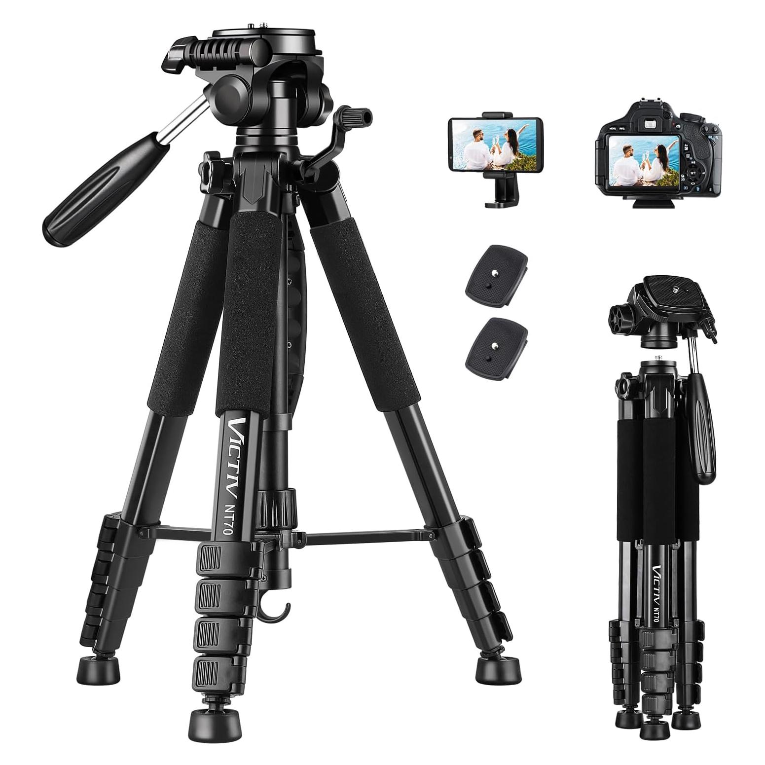 Trípode Profesional VICTIV 74" Aluminio para Cámara y Teléfono