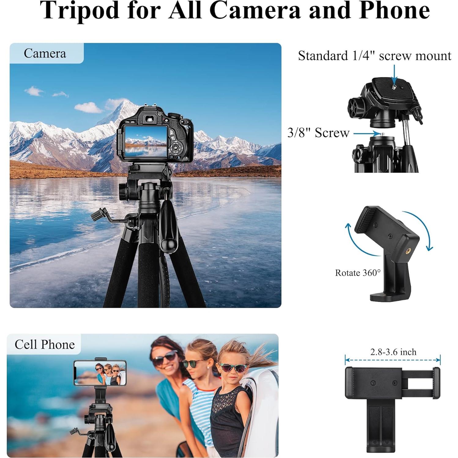 Trípode Profesional VICTIV 74" Aluminio para Cámara y Teléfono