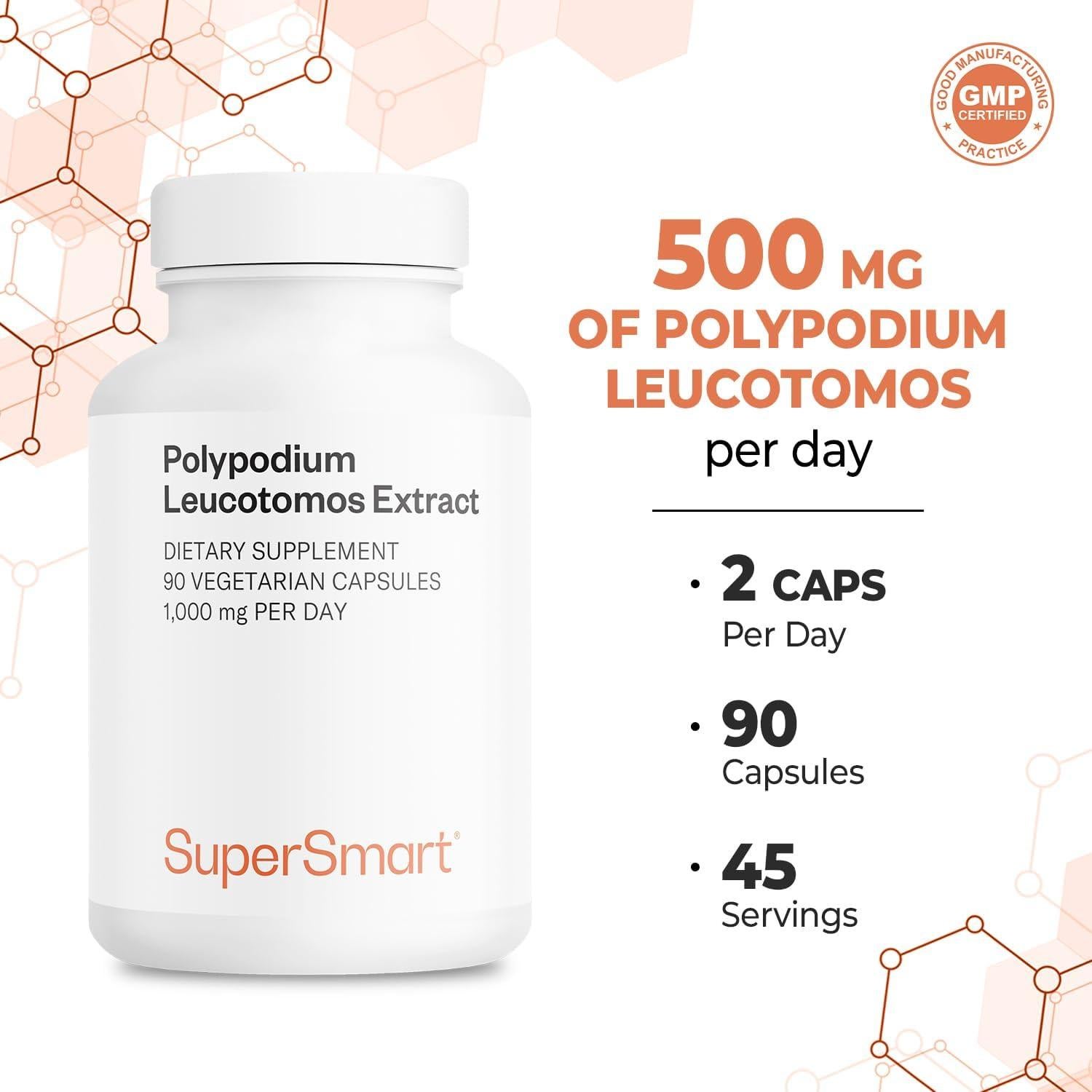 Suplemento de Polypodium Leucotomos 1000 mg Supersmart - 90 Cápsulas Vegetarianas
