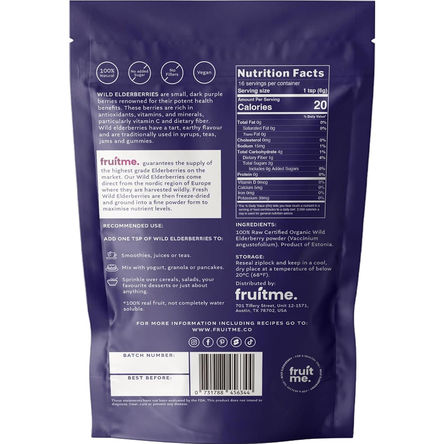 Polvo de Saúco Silvestre Orgánico FruitMe 100g - Antioxidantes y Vitamina C