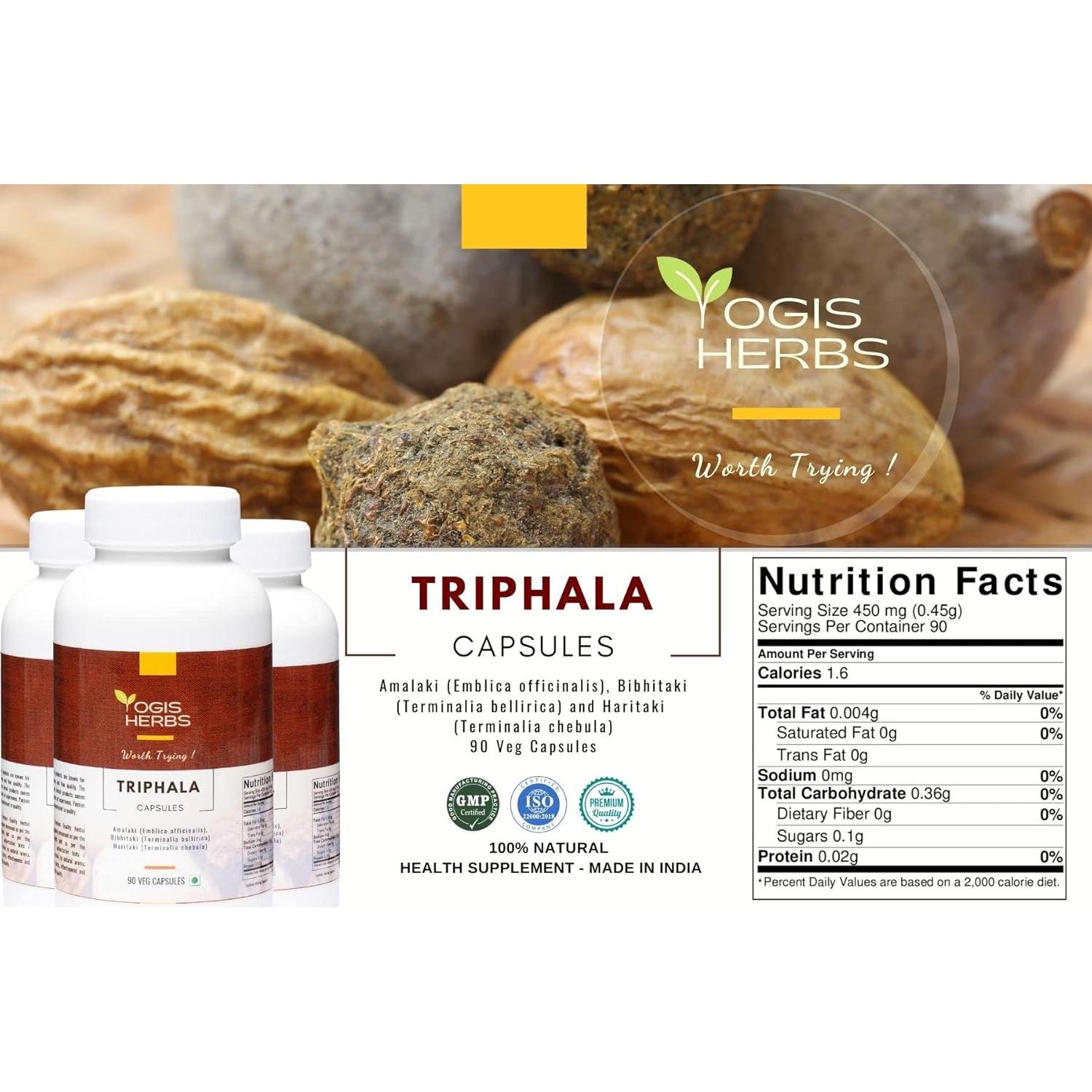 Cápsulas Veganas de Triphala YOGIS HERBS 90 Unidades 450mg