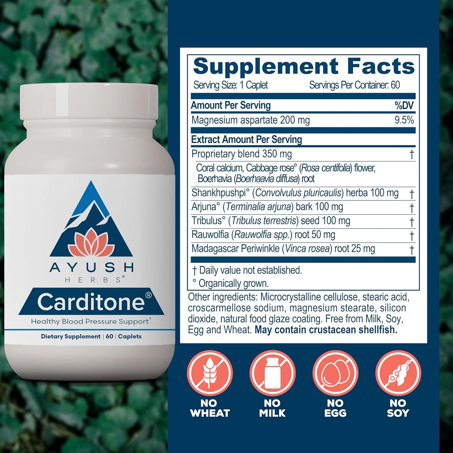 Ayush Herbs Carditone - Suplemento Natural para el Corazón 60 Tabletas
