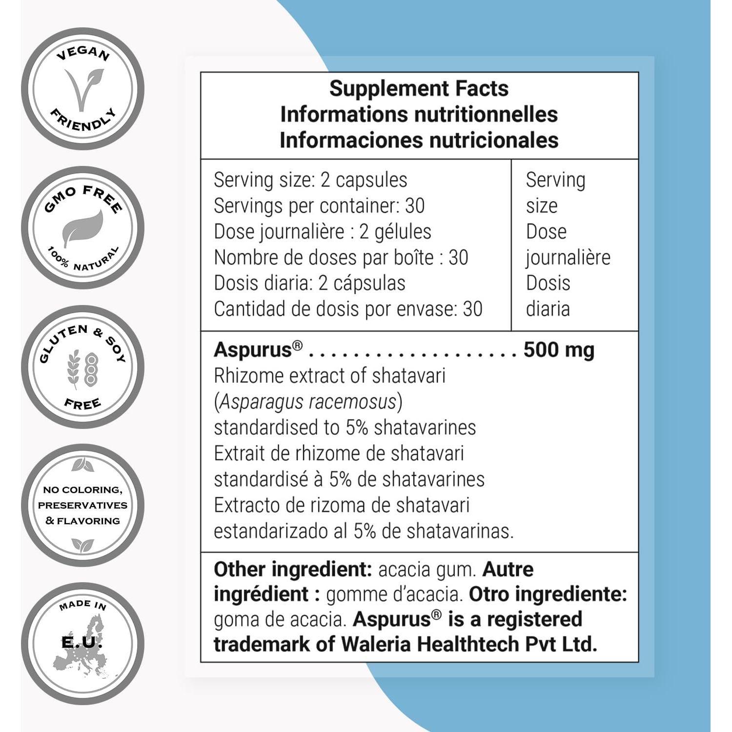 Suplemento Shatavari SuperSmart Vegano 60 Cápsulas 250mg