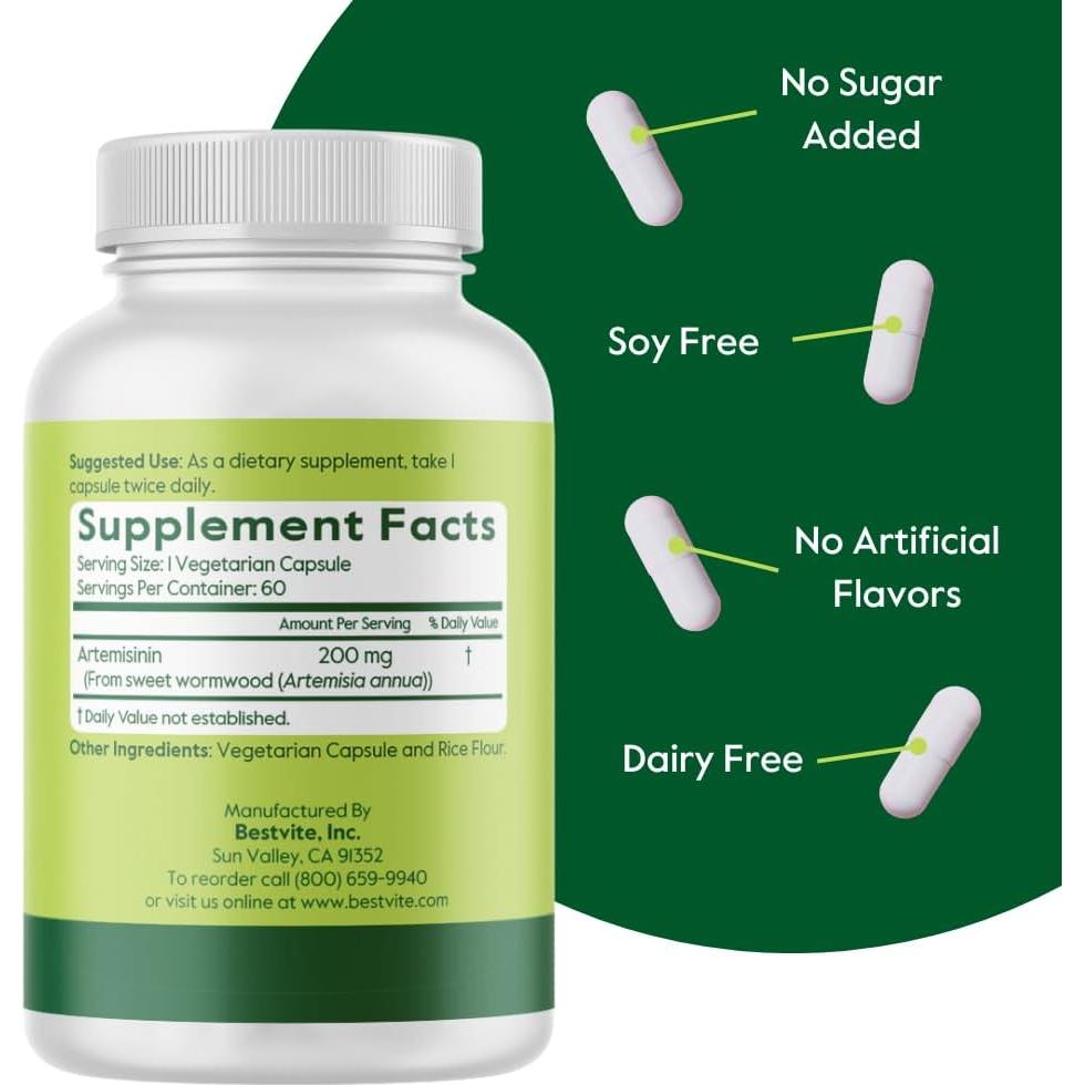 Suplemento de Artemisinina 200mg Bestvite - 60 Cápsulas Veganas