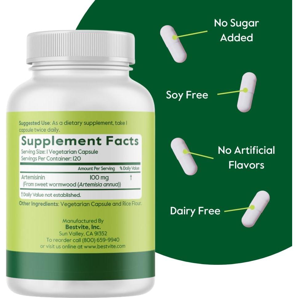 Suplemento de Artemisinina 100mg Bestvite - 120 Cápsulas Veganas