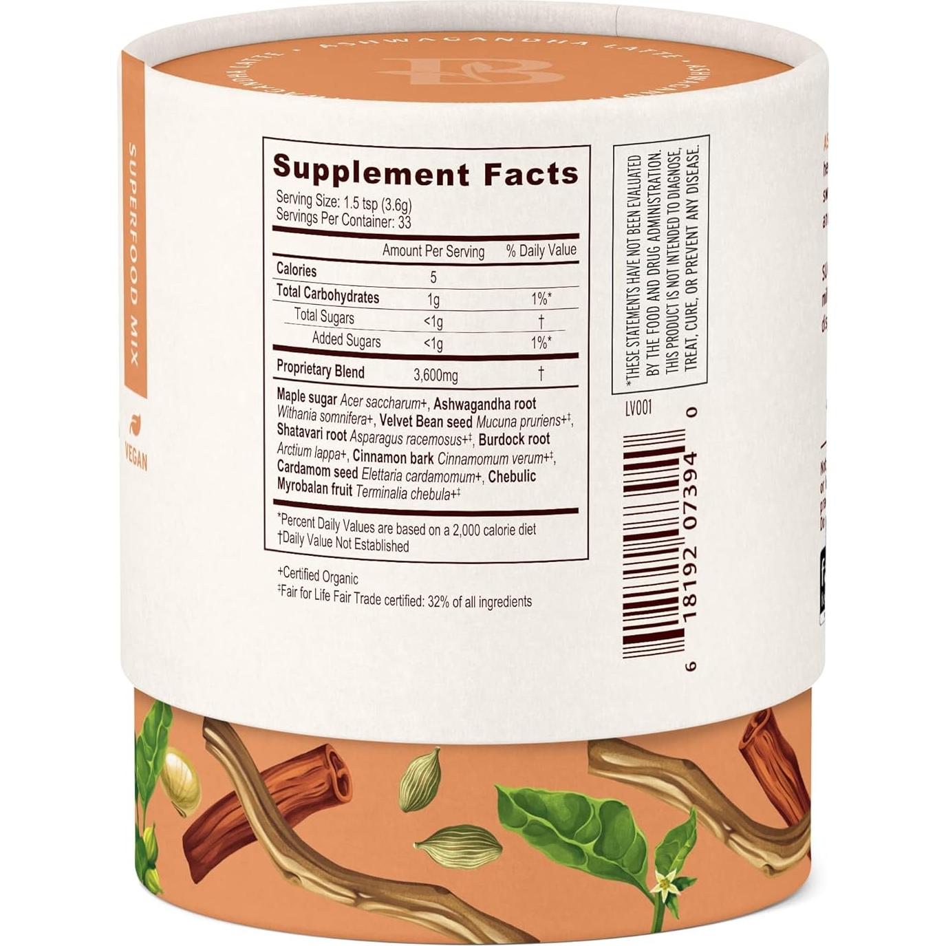 Latte de Ashwagandha Banyan Botanicals 119g - Bebida Herbal Sin Cafeína