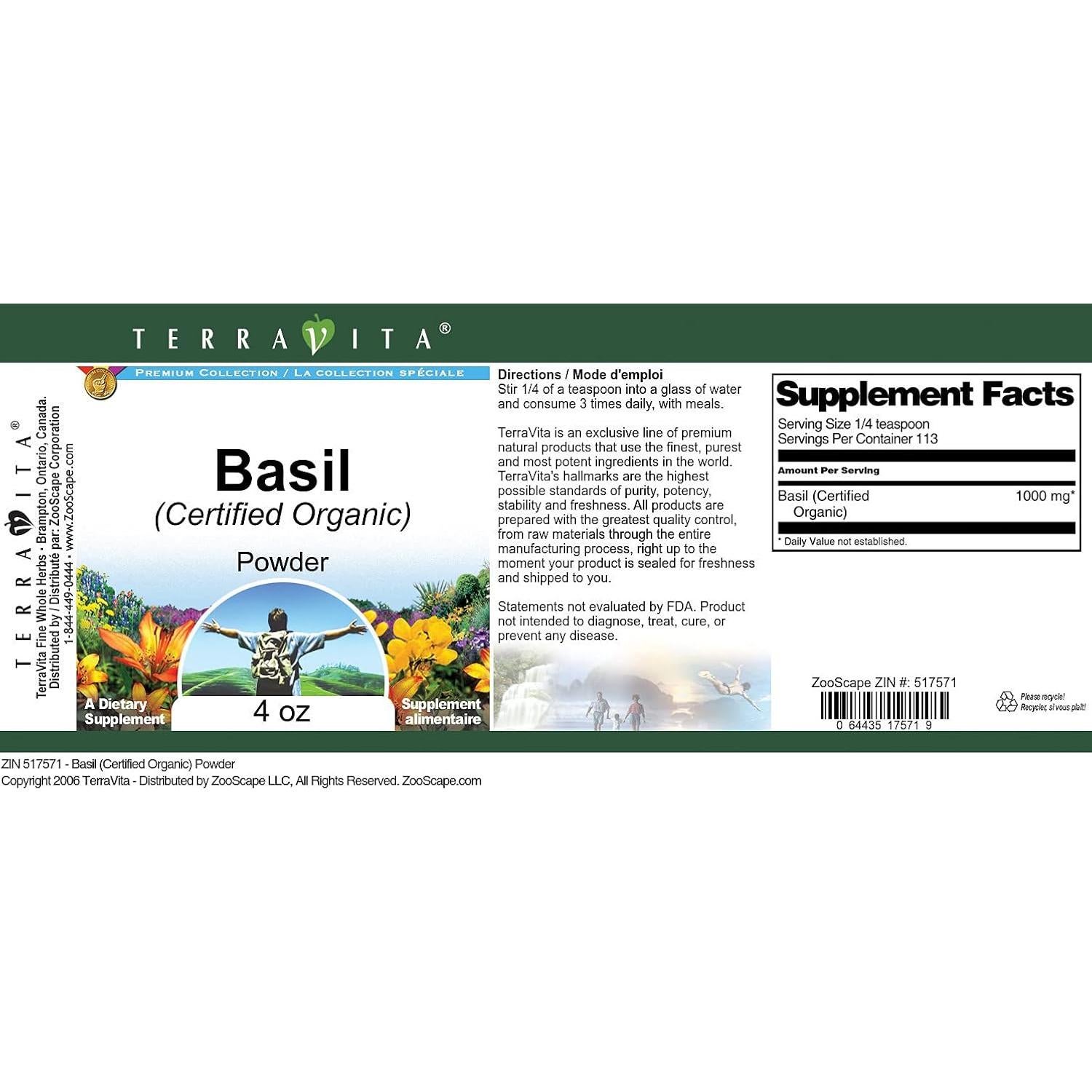 Albahaca Orgánica Certificada en Polvo 113 g TerraVita