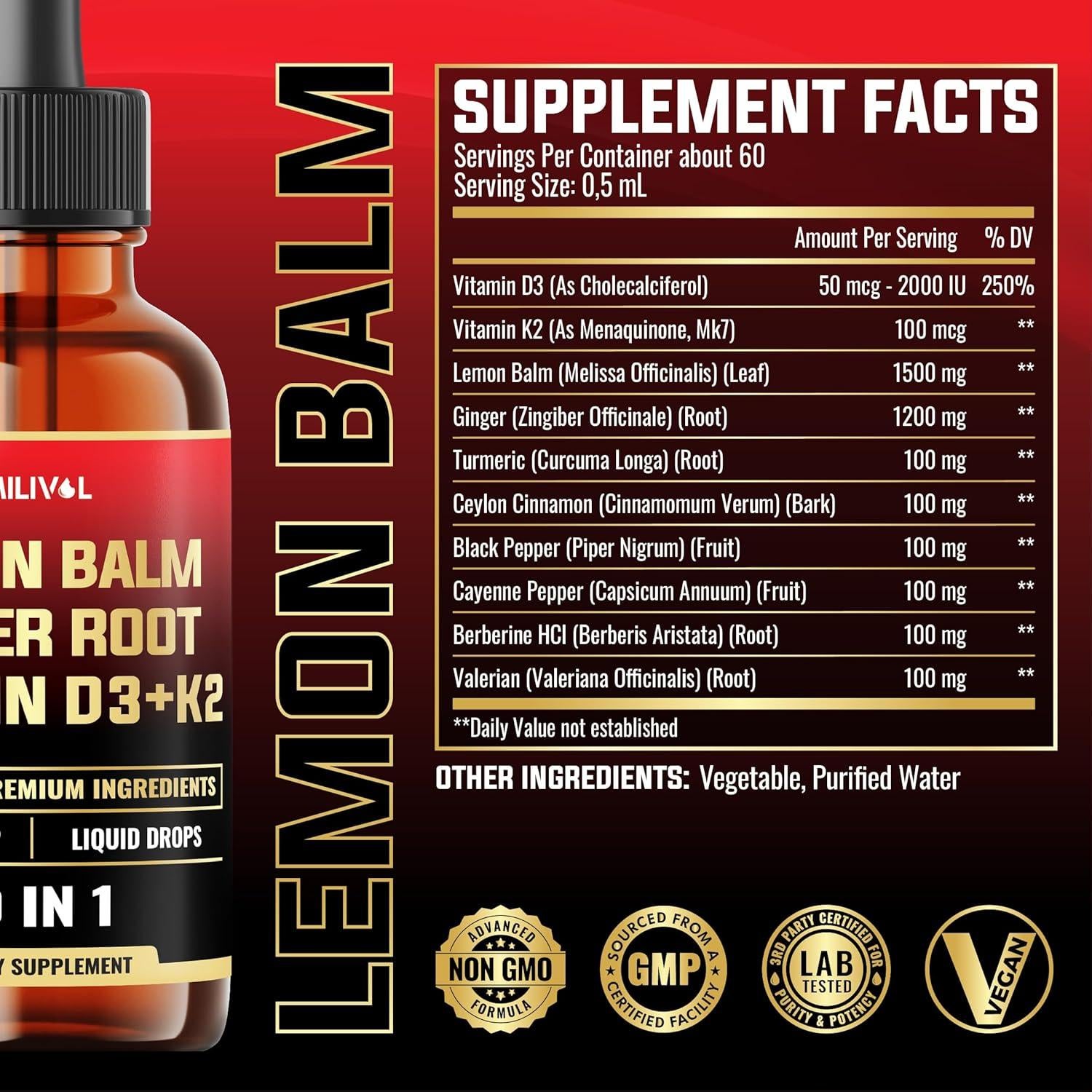 Tinctura de Melisa 10en1 Milivol 3300mg 60 Porciones