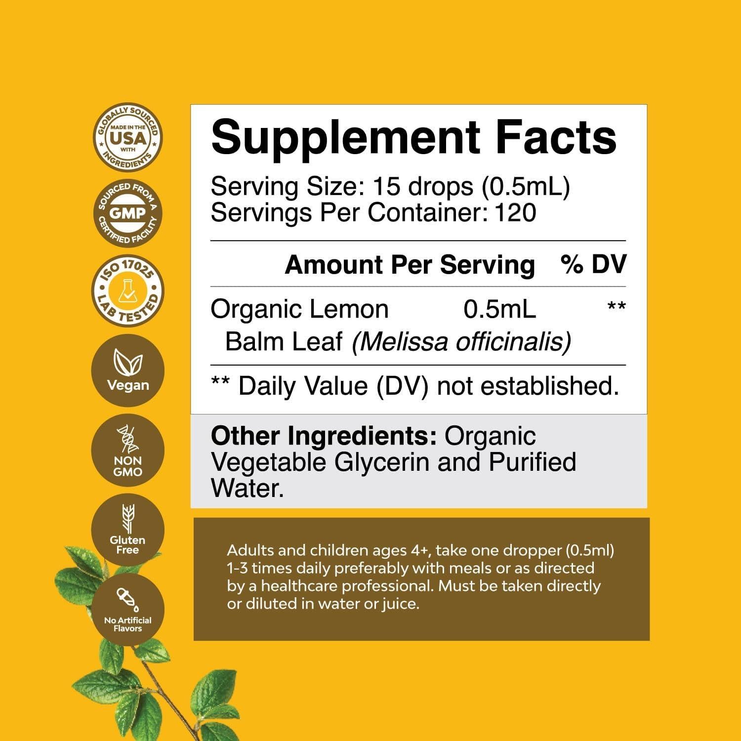 Extracto Líquido de Melisa Orgánica Natures Craft 60 ml