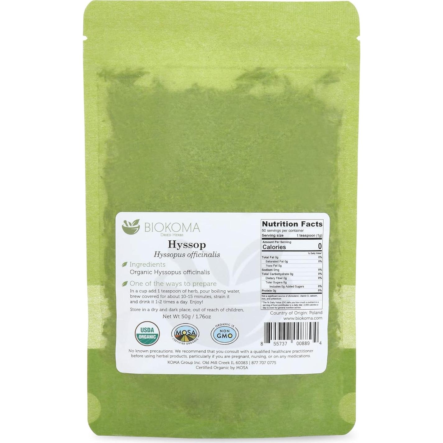 Hierba de Hisopo Seca Orgánica Biokoma 50g - Té Natural Sin Aditivos