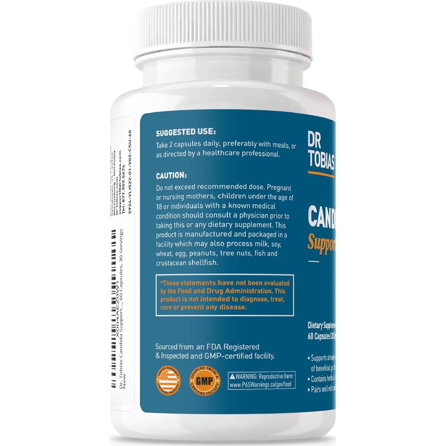 Suplemento de Soporte de Cándida Dr. Tobias, 60 Cápsulas