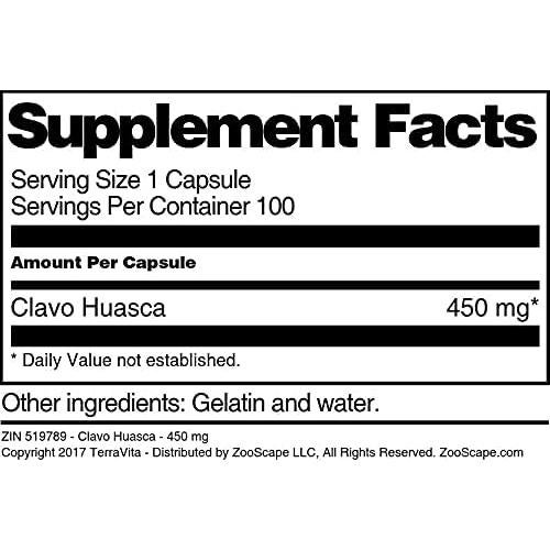 Clavo Huasca 450 mg TerraVita 100 Cápsulas Sin Rellenos
