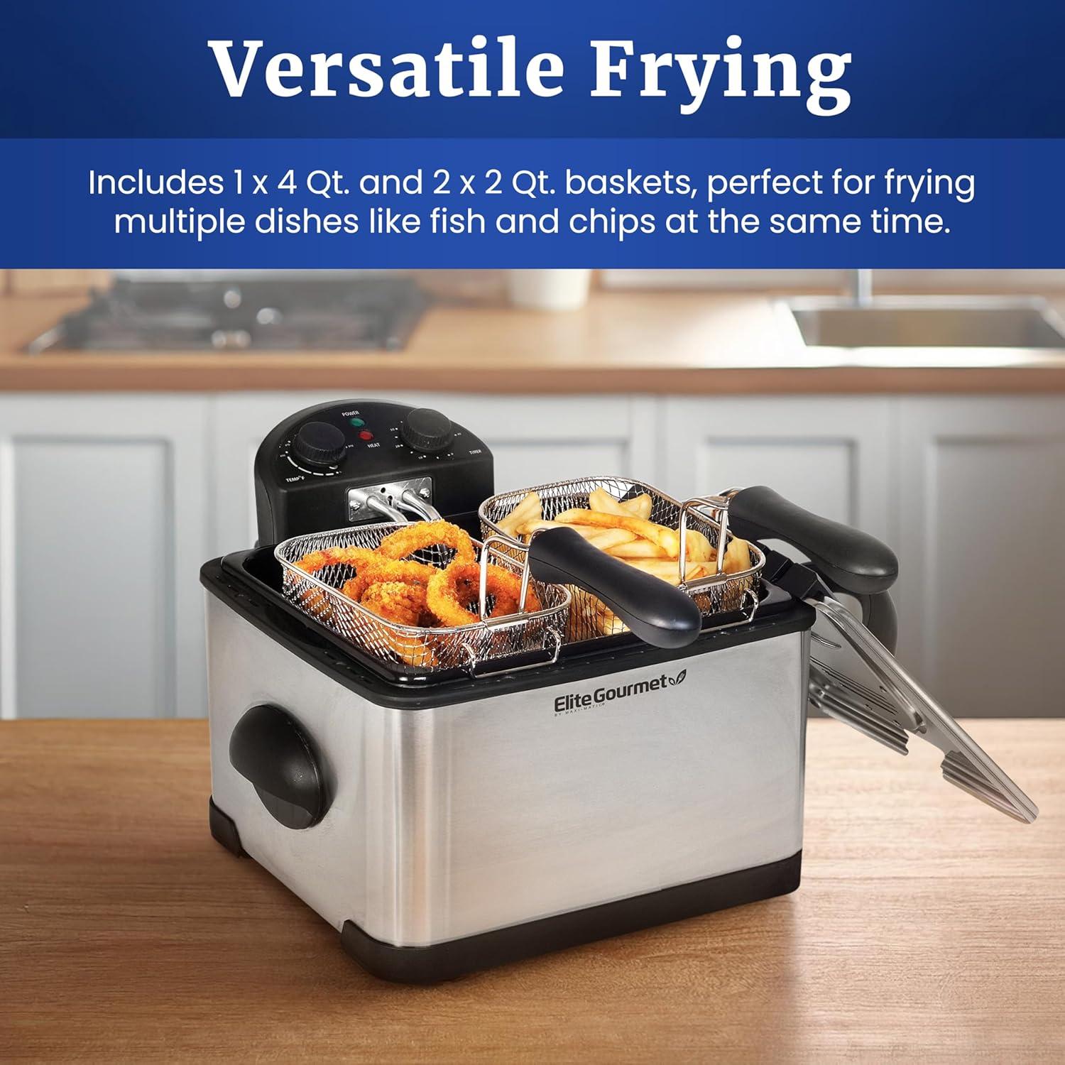 Freidora Profunda Elite Gourmet EDF-401T 4.5L 1700W 3 Cestas