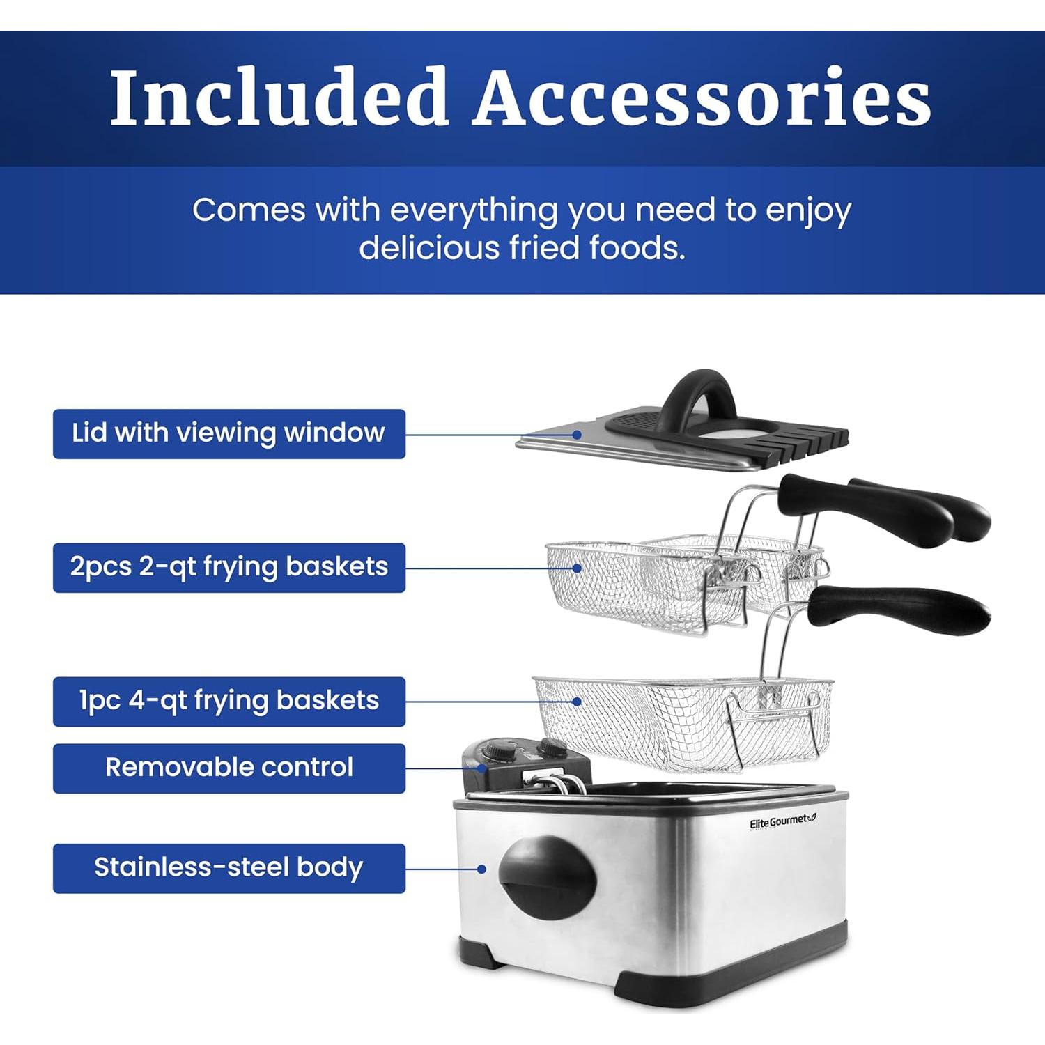 Freidora Profunda Elite Gourmet EDF-401T 4.5L 1700W 3 Cestas