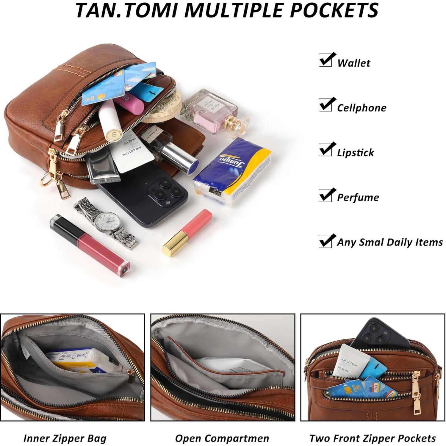 Bolso Cruzado TAN.TOMI de Cuero Vegano 6 Bolsillos