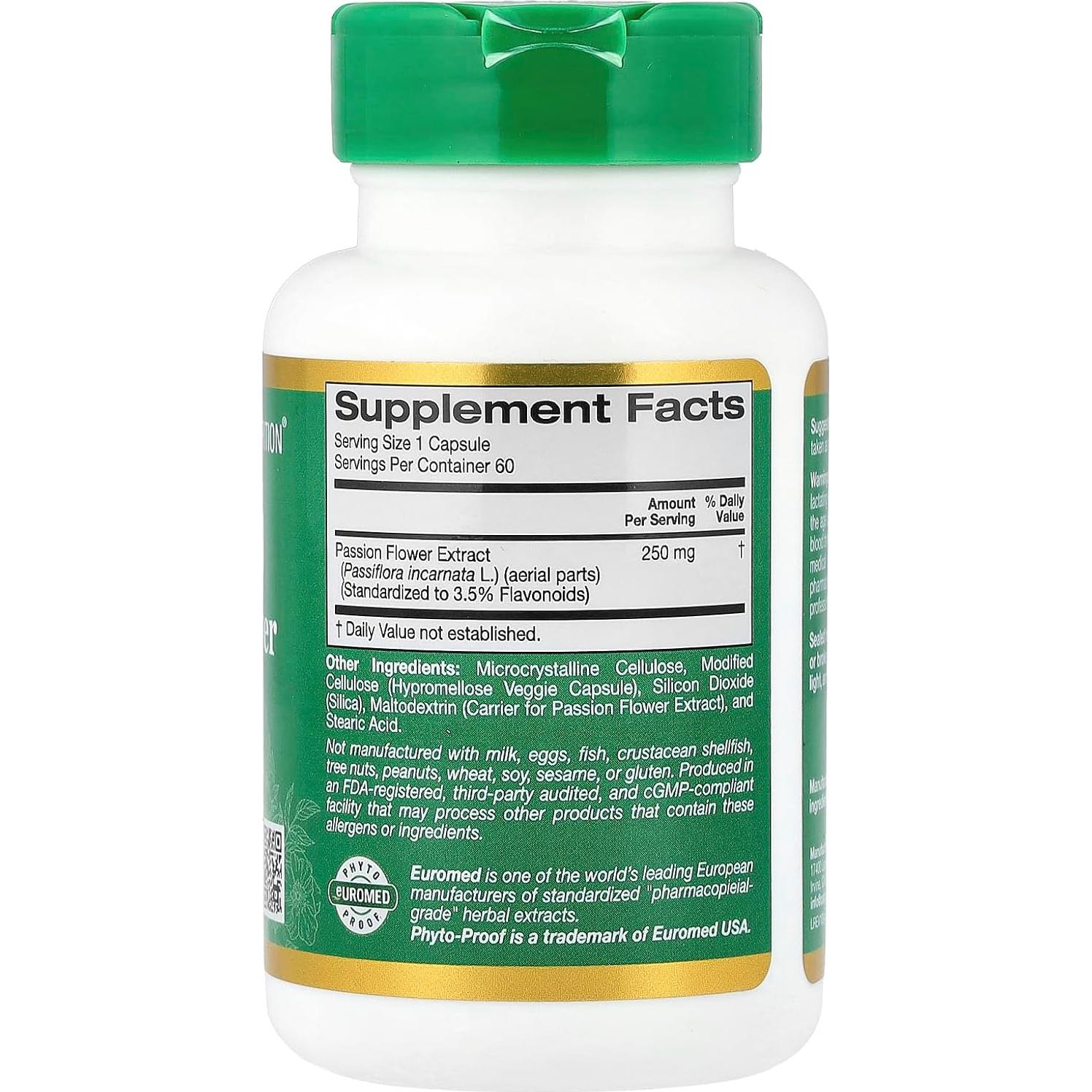 Extracto de Flor de Pasión California Gold Nutrition 250 mg 60 Cápsulas Veganas