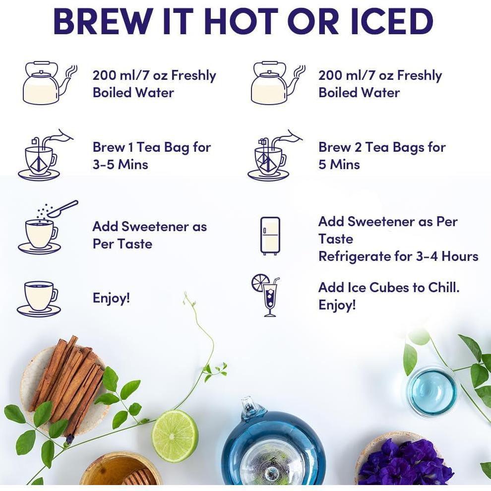 Té Herbal VAHDAM Flor de Guisante Mariposa 15 Bolsitas