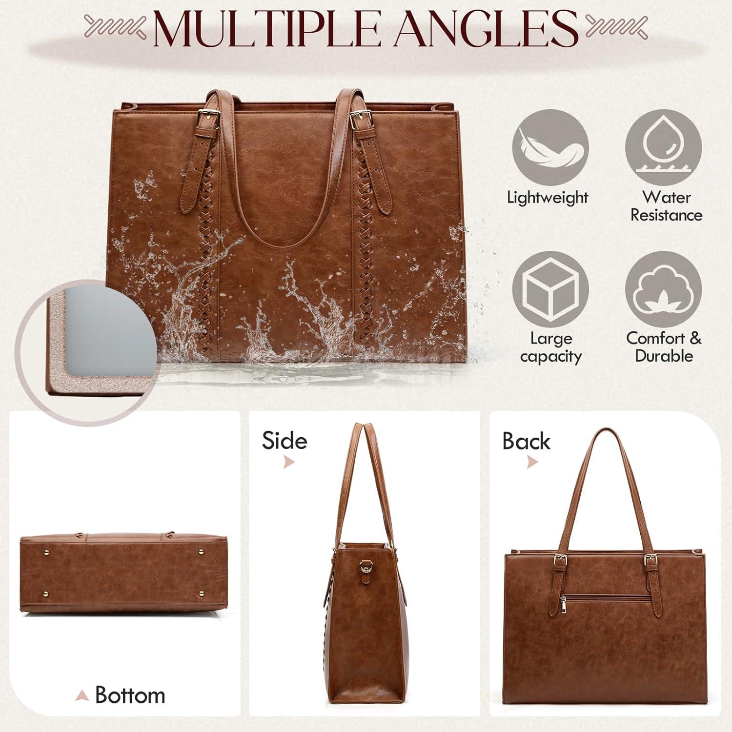 Bolsa Tote para Laptop RAINSMORE 15.6" Cuero PU Marrón