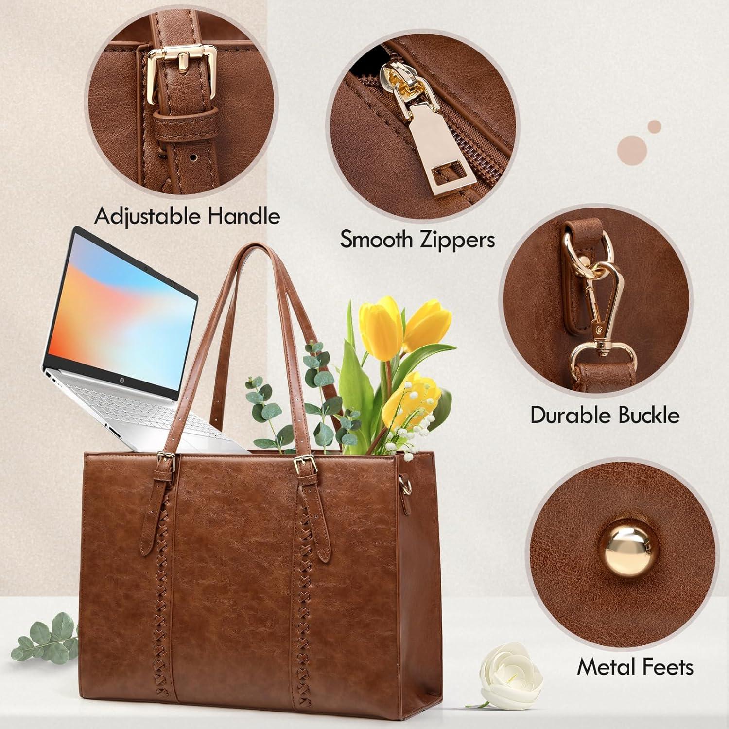 Bolsa Tote para Laptop RAINSMORE 15.6" Cuero PU Marrón