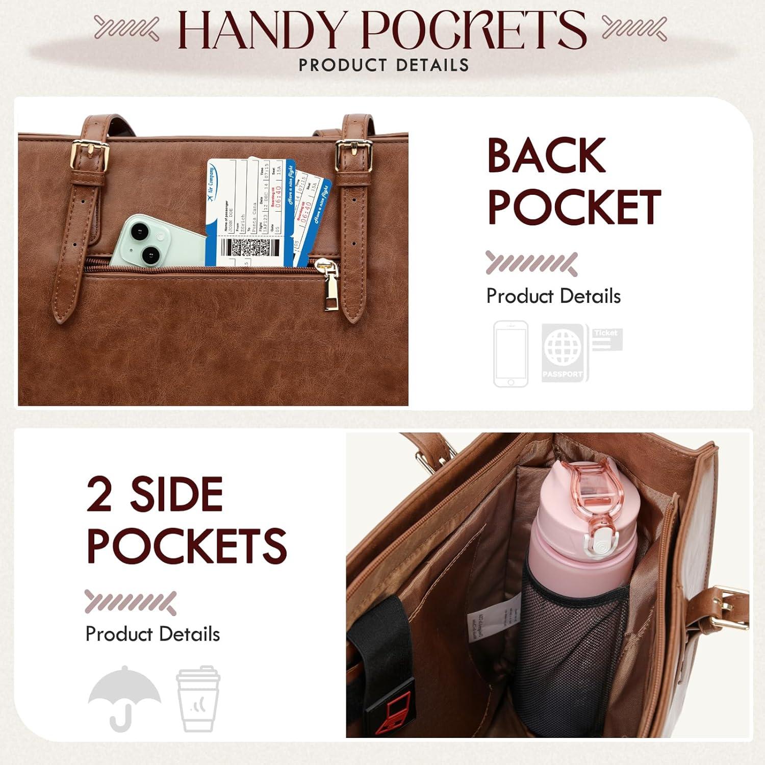 Bolsa Tote para Laptop RAINSMORE 15.6" Cuero PU Marrón