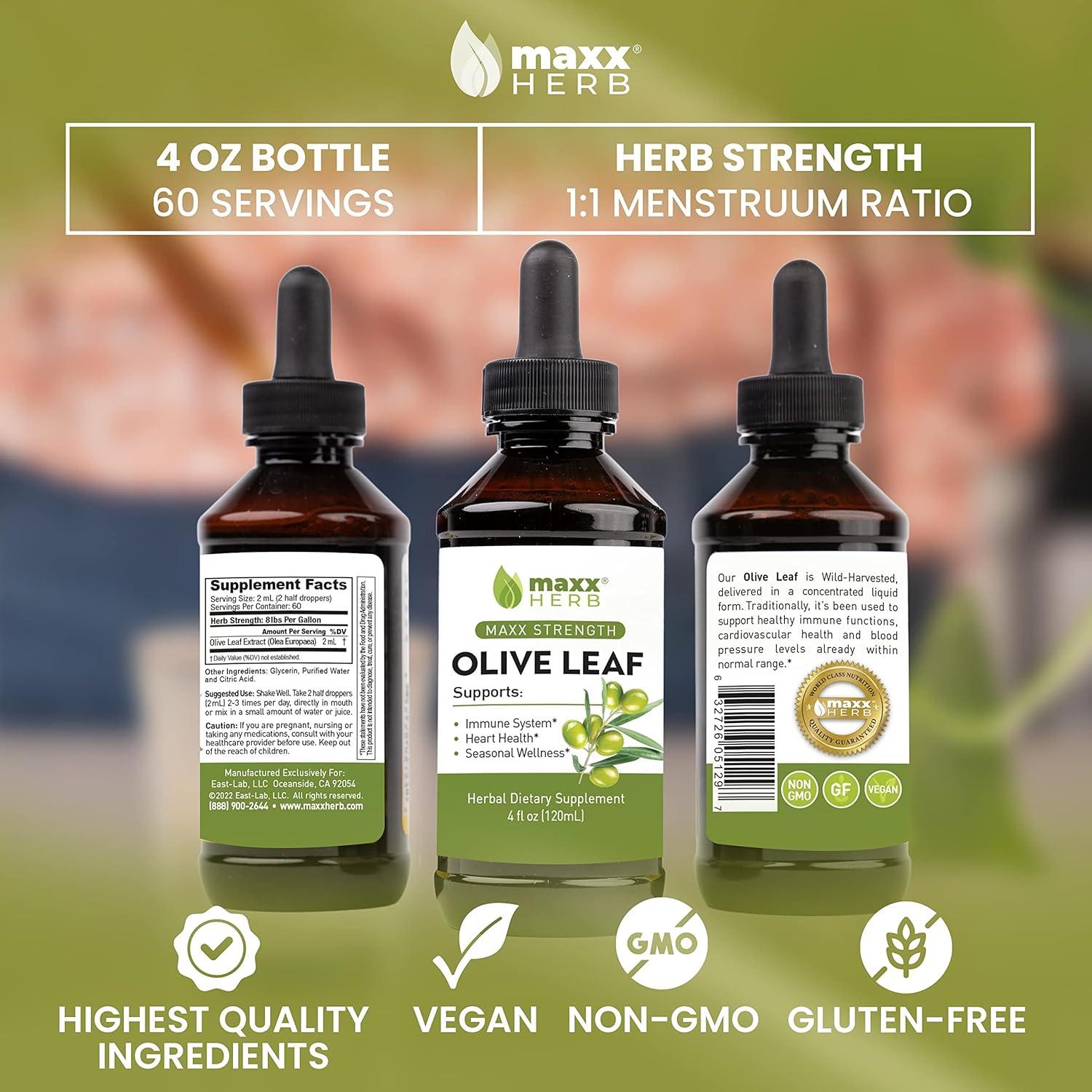 Extracto Líquido de Hoja de Olivo Maxx Herb - 4 Botellas 120 ml