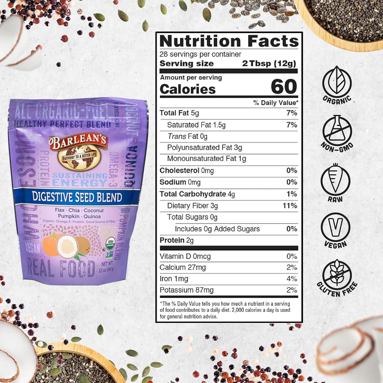 Suplemento de fibra Barlean's 340g - Mezcla de semillas digestivas