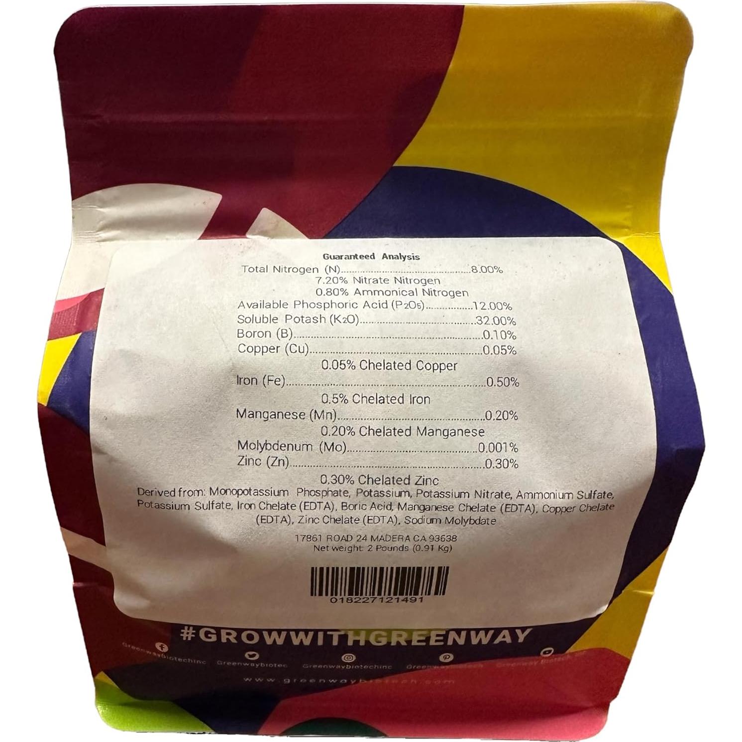 Fertilizante en polvo Greenway Biotech para fresas 8-12-32 900g