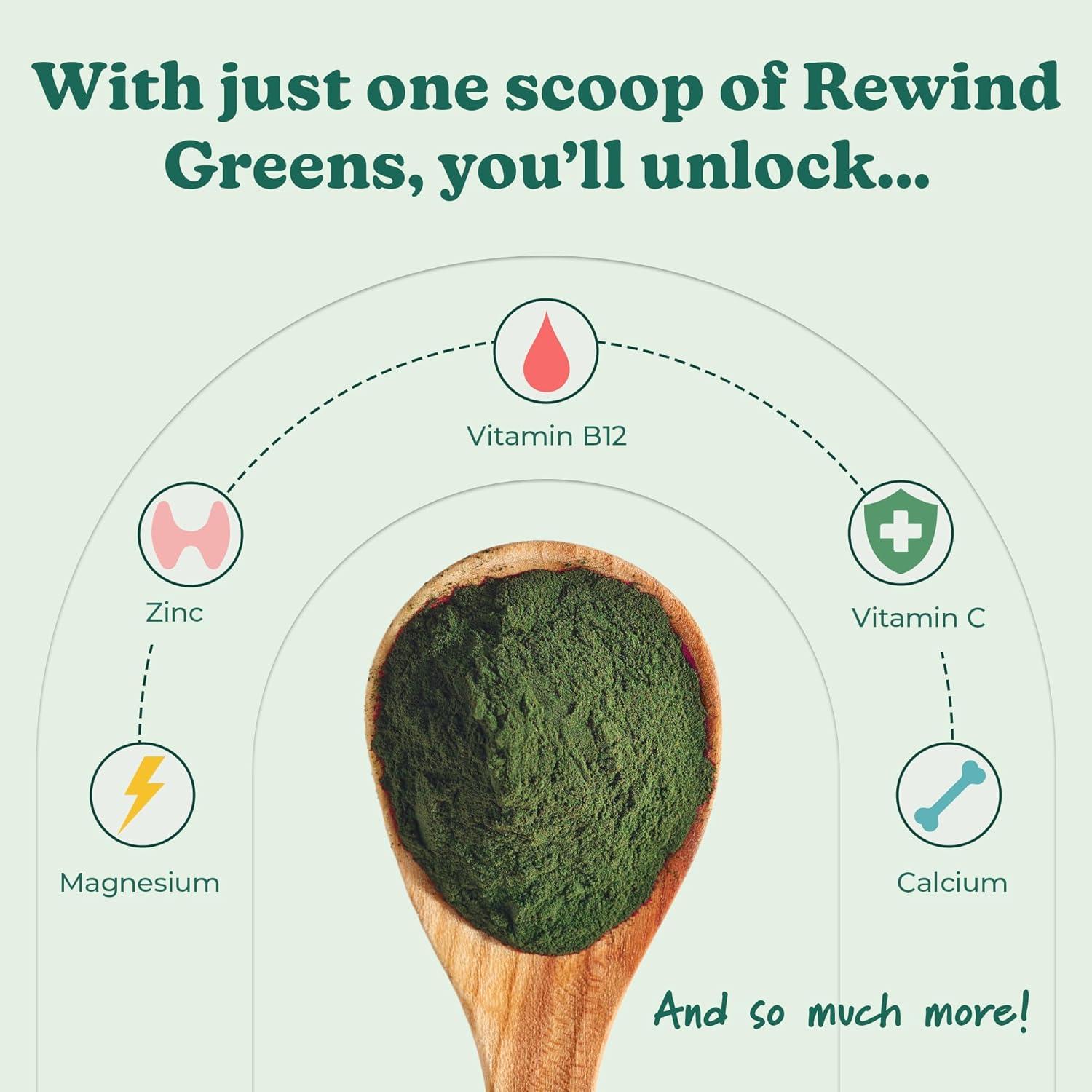 Rewind Super Greens Polvo Verde Piña y Cereza - 40 Superalimentos