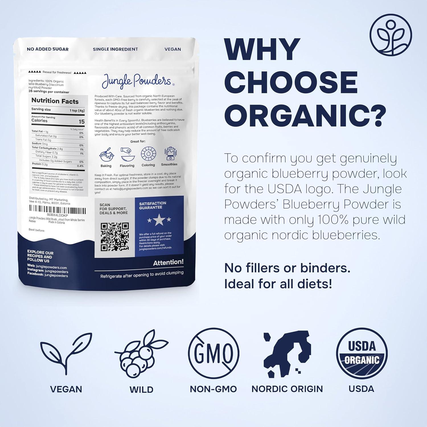 Polvo Orgánico de Arándano Silvestre y Espinaca Jungle Powders 283g