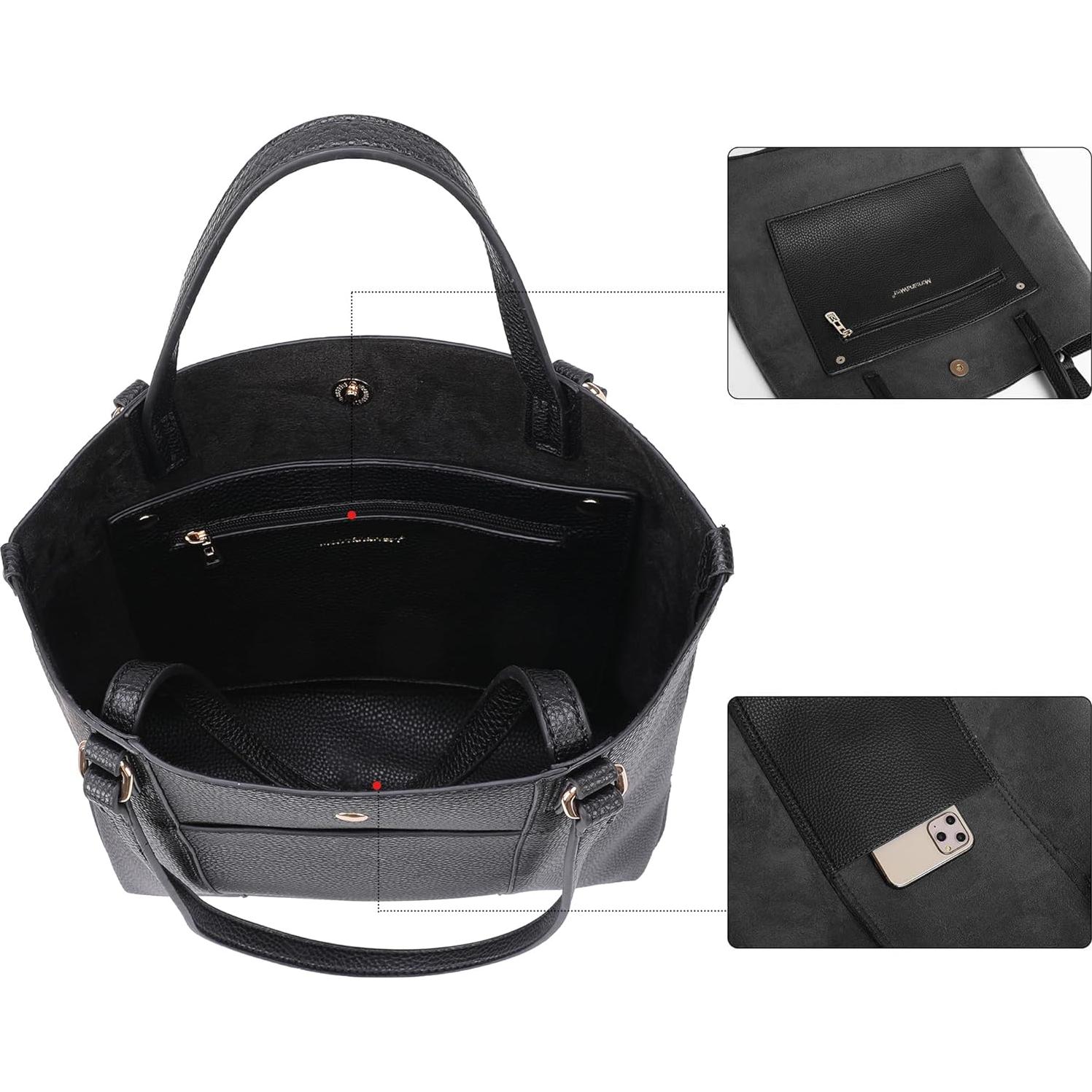 Bolso Tote Montana West Negro Grande de Cuero Vegano