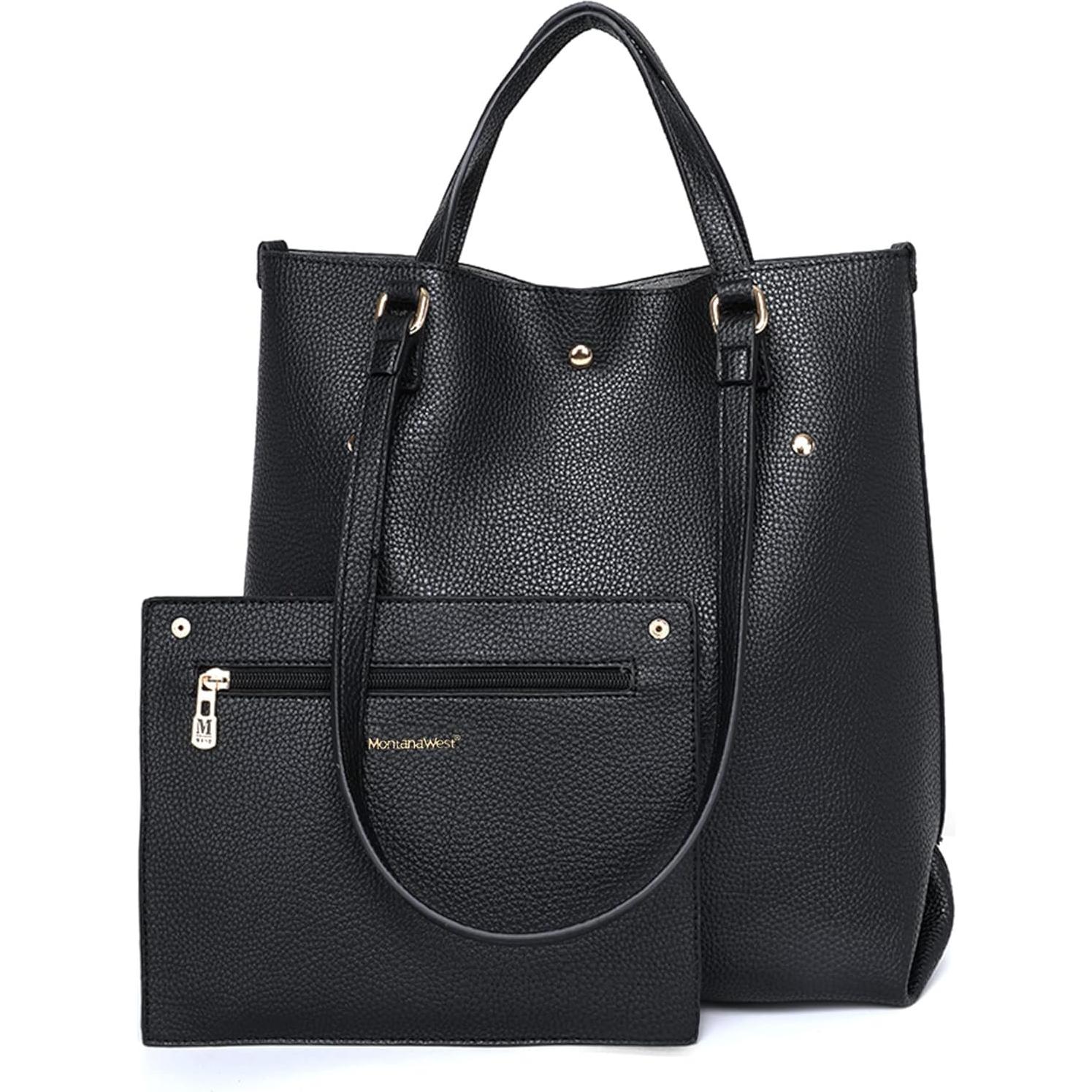 Bolso Tote Montana West Negro Grande de Cuero Vegano