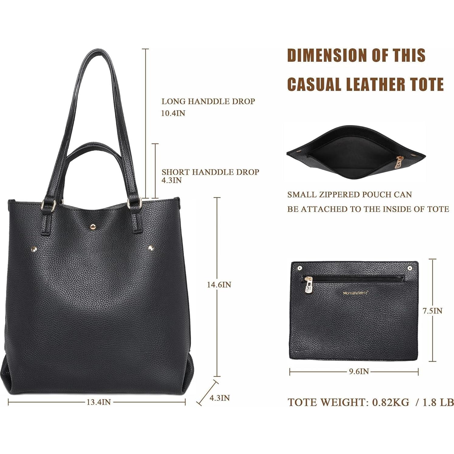 Bolso Tote Montana West Negro Grande de Cuero Vegano