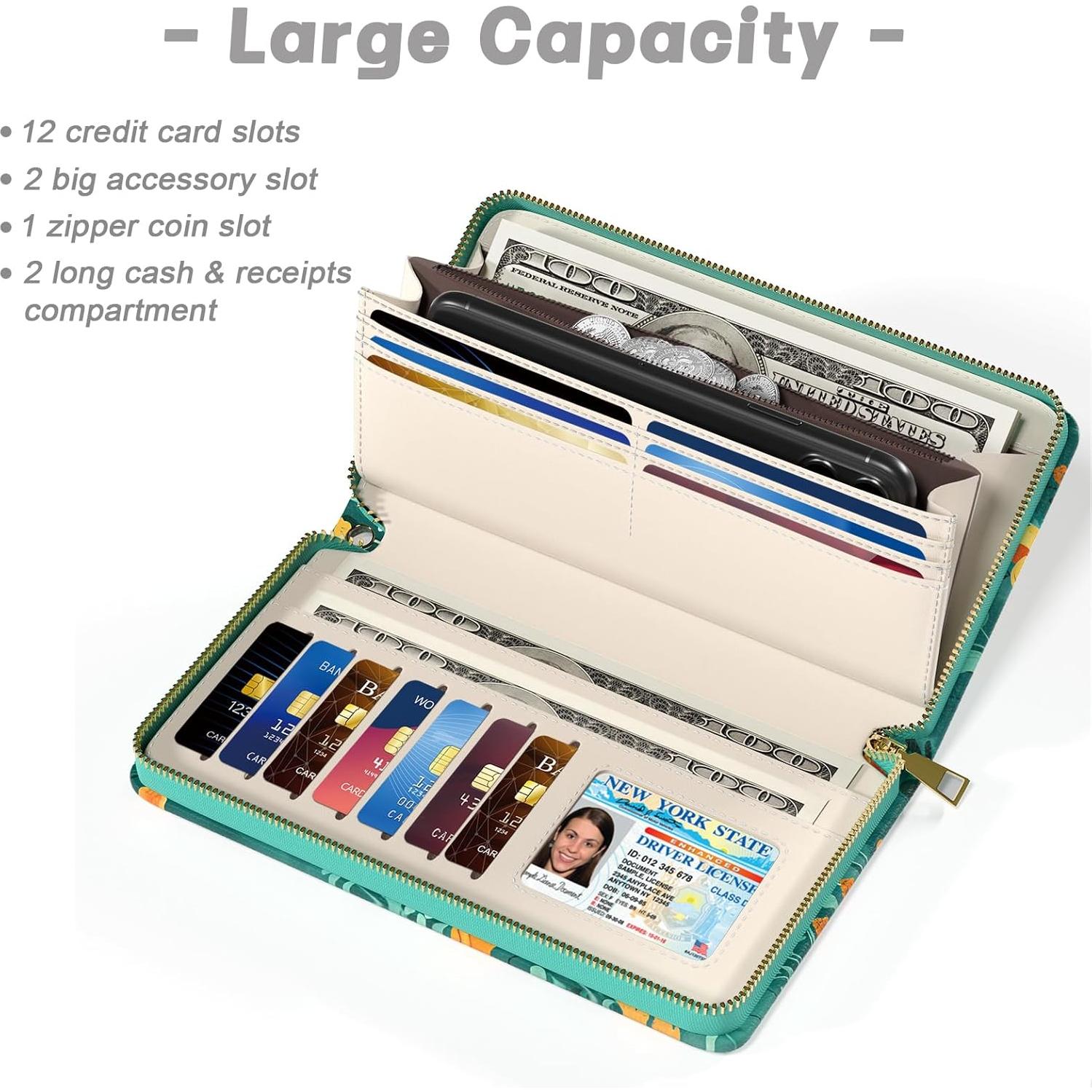 Cartera RFID para Mujeres Aiawoxc con 12 Ranuras y Correa