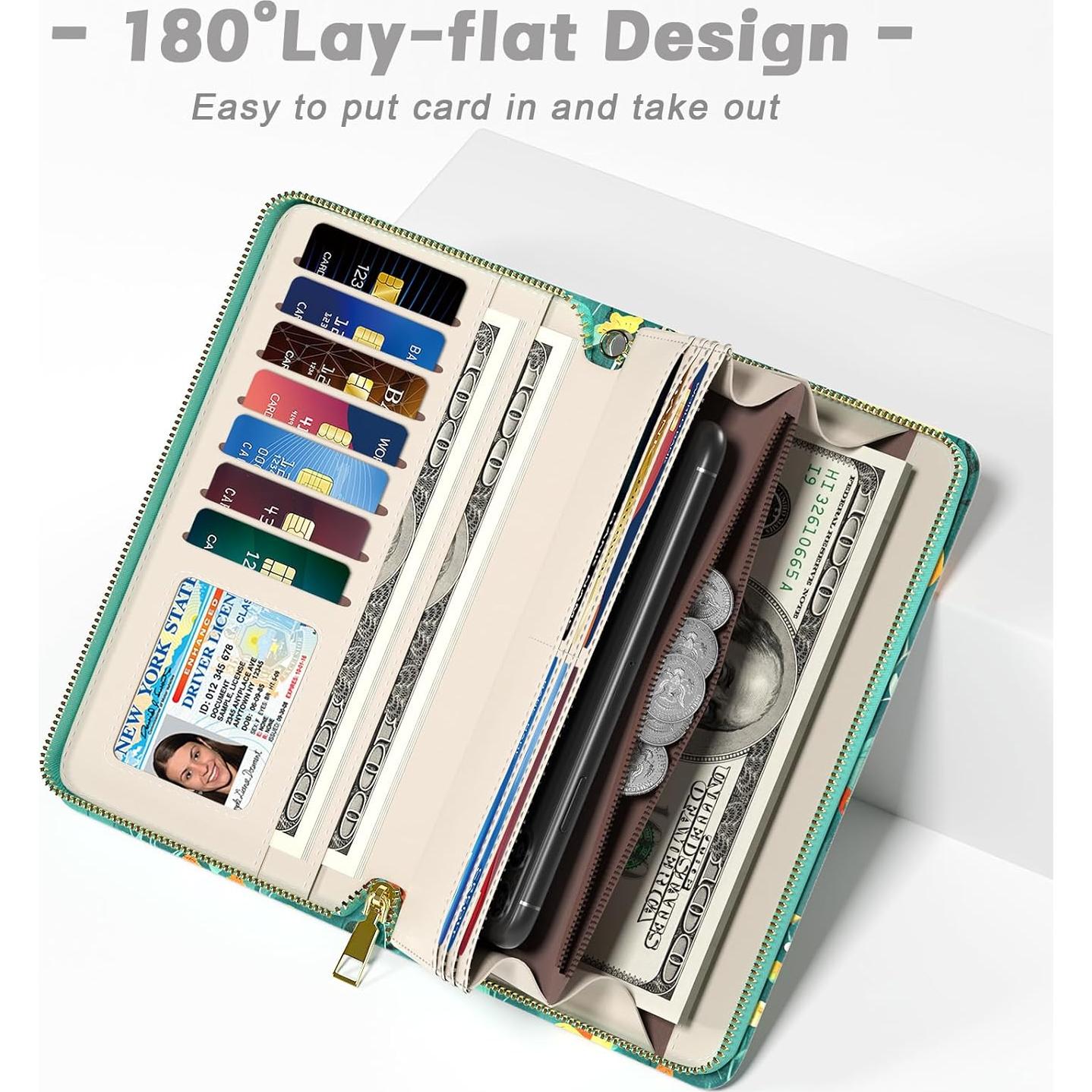 Cartera RFID para Mujeres Aiawoxc con 12 Ranuras y Correa