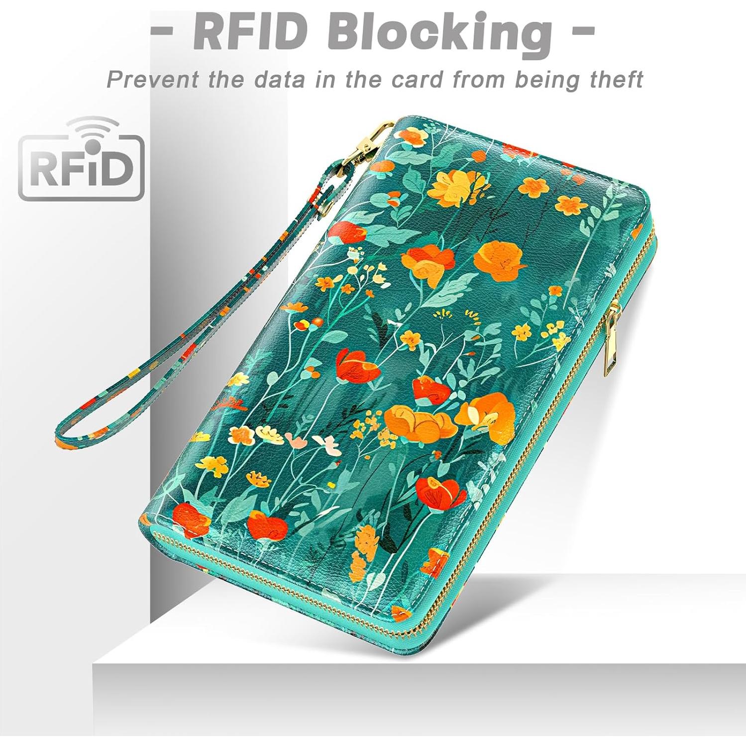 Cartera RFID para Mujeres Aiawoxc con 12 Ranuras y Correa