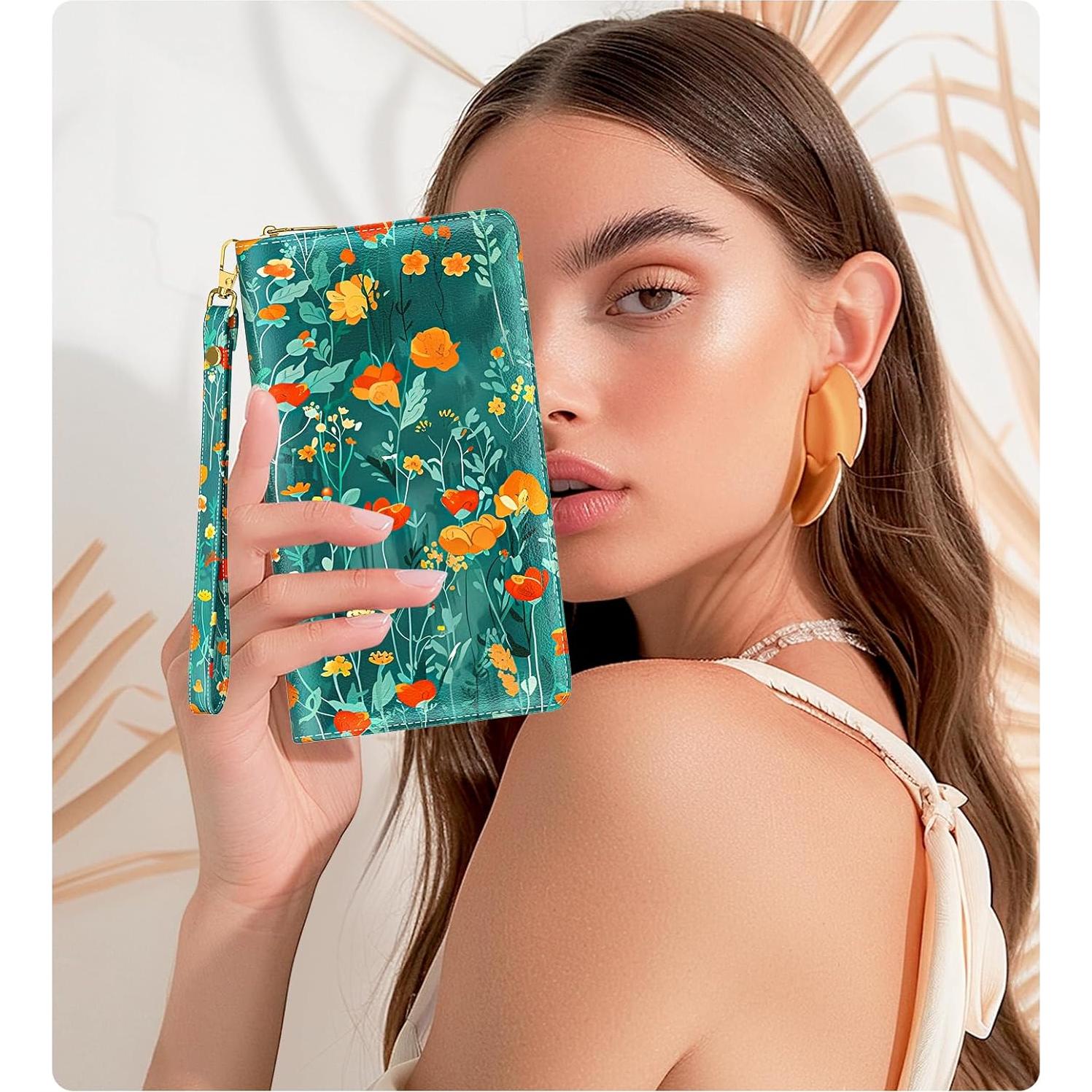 Cartera RFID para Mujeres Aiawoxc con 12 Ranuras y Correa