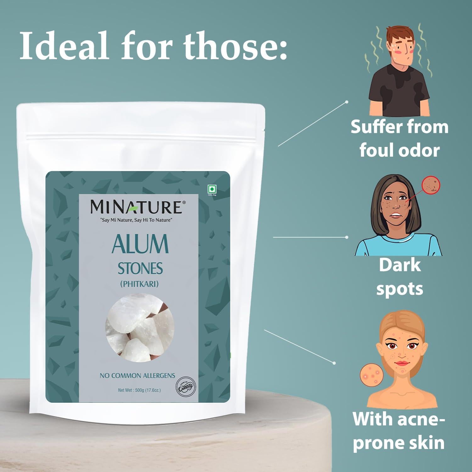 Piedra de Alumbre Mi Nature 500g - Fitkari Puro para Cuidado Personal