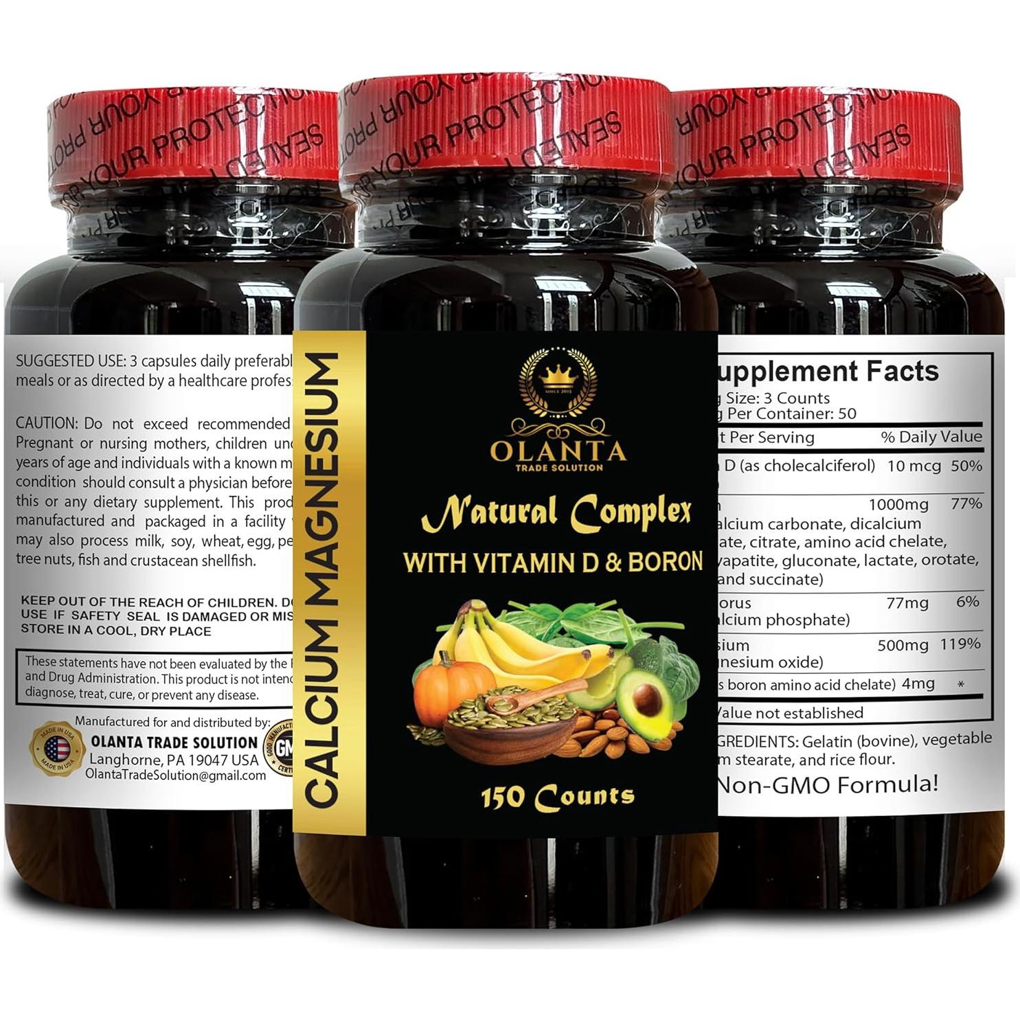 Calcio Magnesio con Vitamina D3 - Suplemento Natural 600 Cápsulas