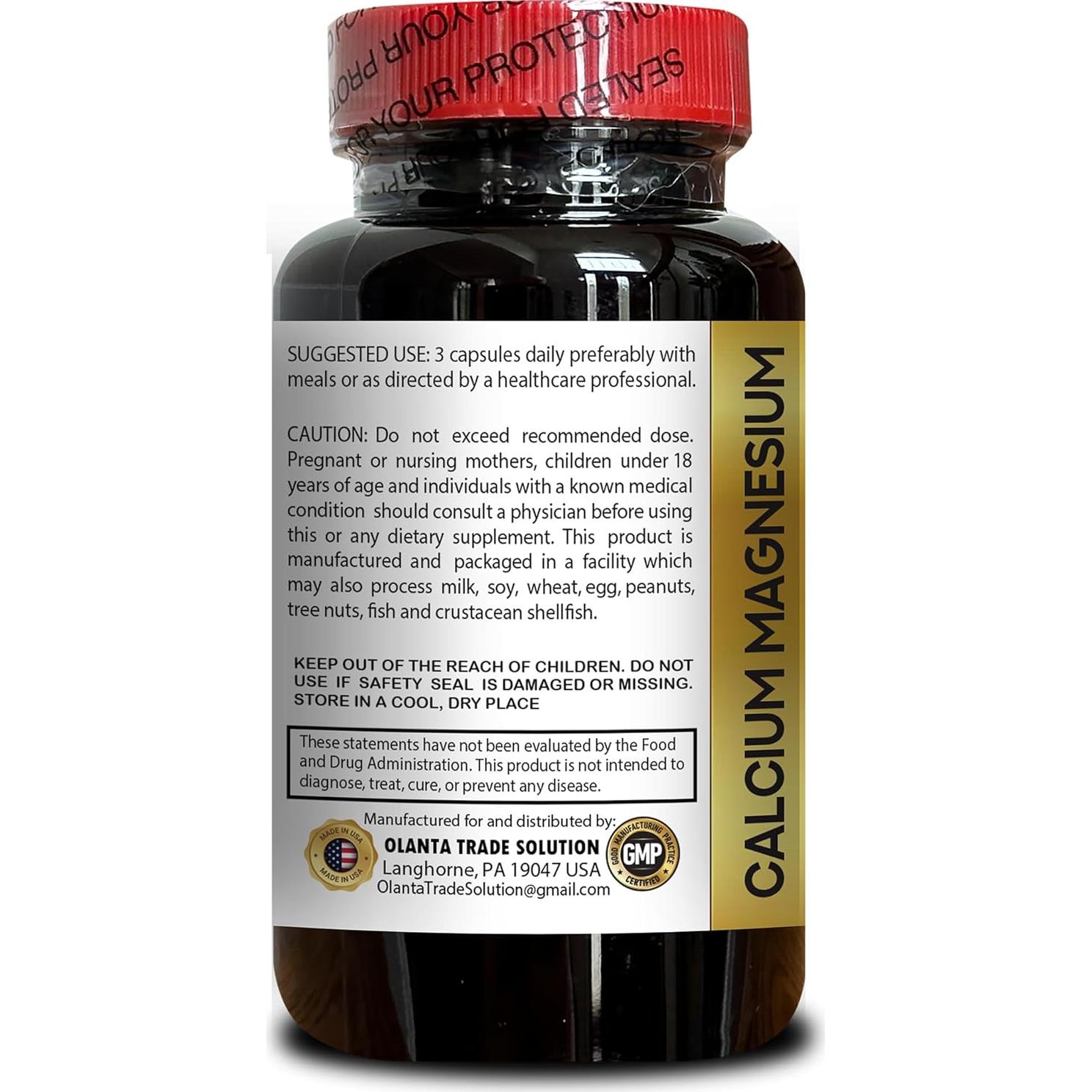 Calcio Magnesio con Vitamina D3 - Suplemento Natural 600 Cápsulas