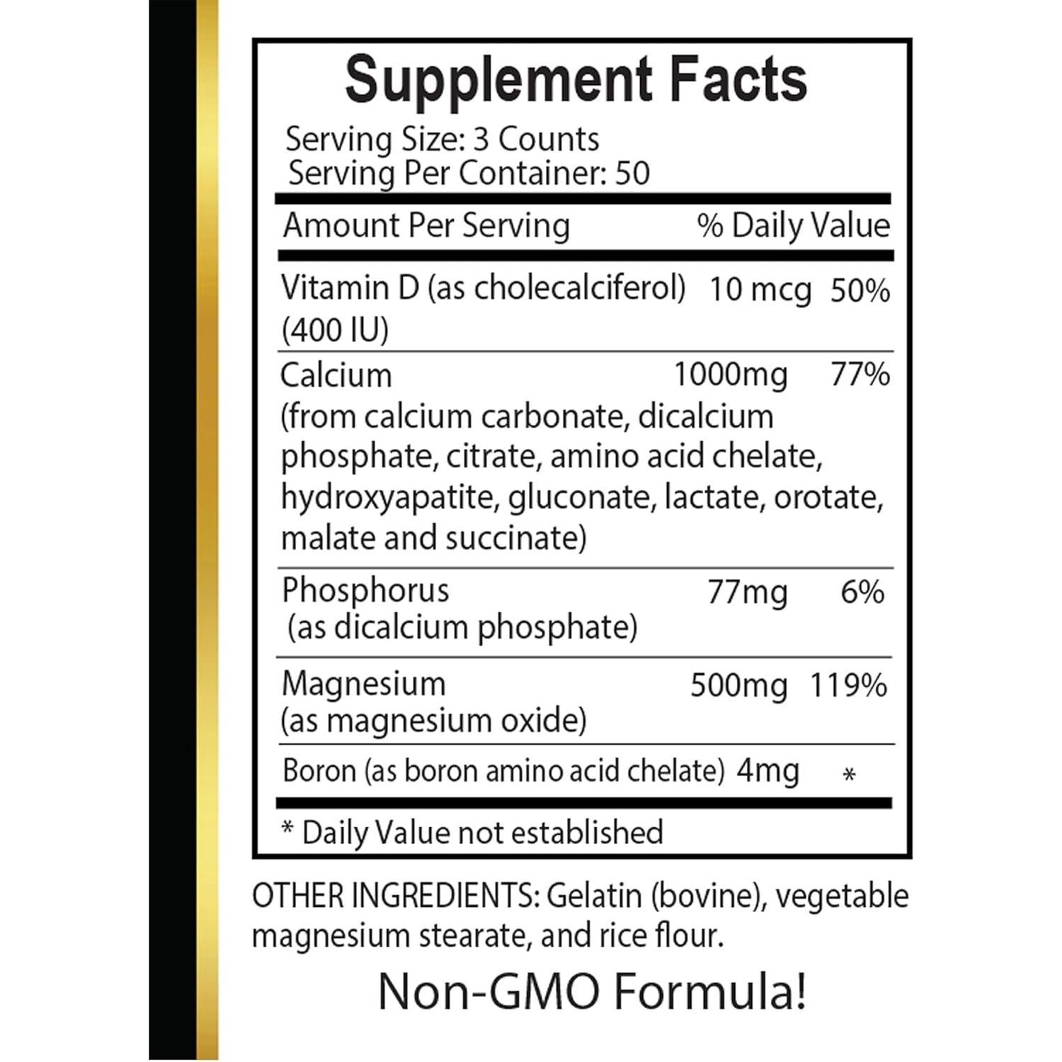 Calcio Magnesio con Vitamina D3 - Suplemento Natural 600 Cápsulas
