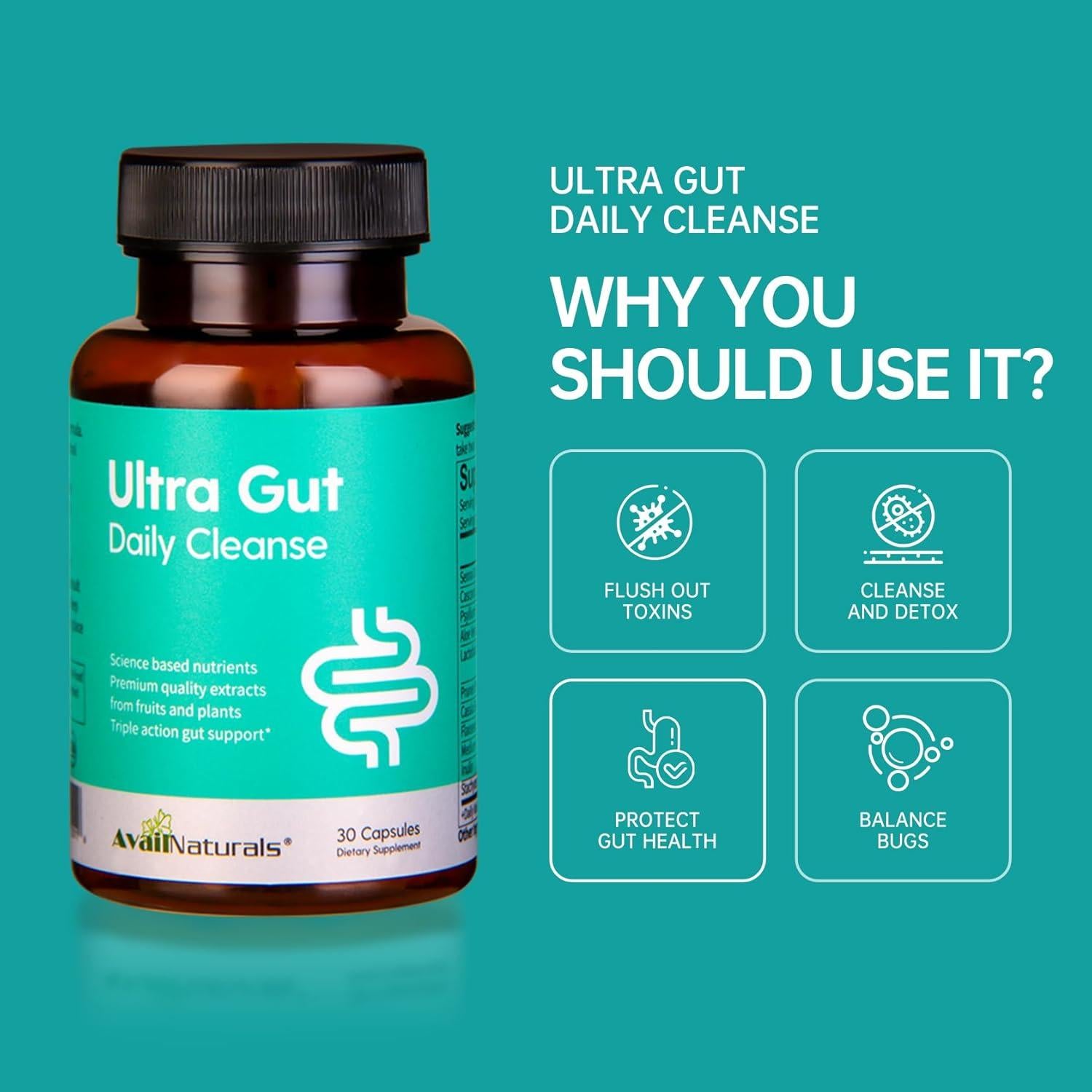 Ultra Gut Daily Cleanse - 30 Cápsulas de Salud Intestinal