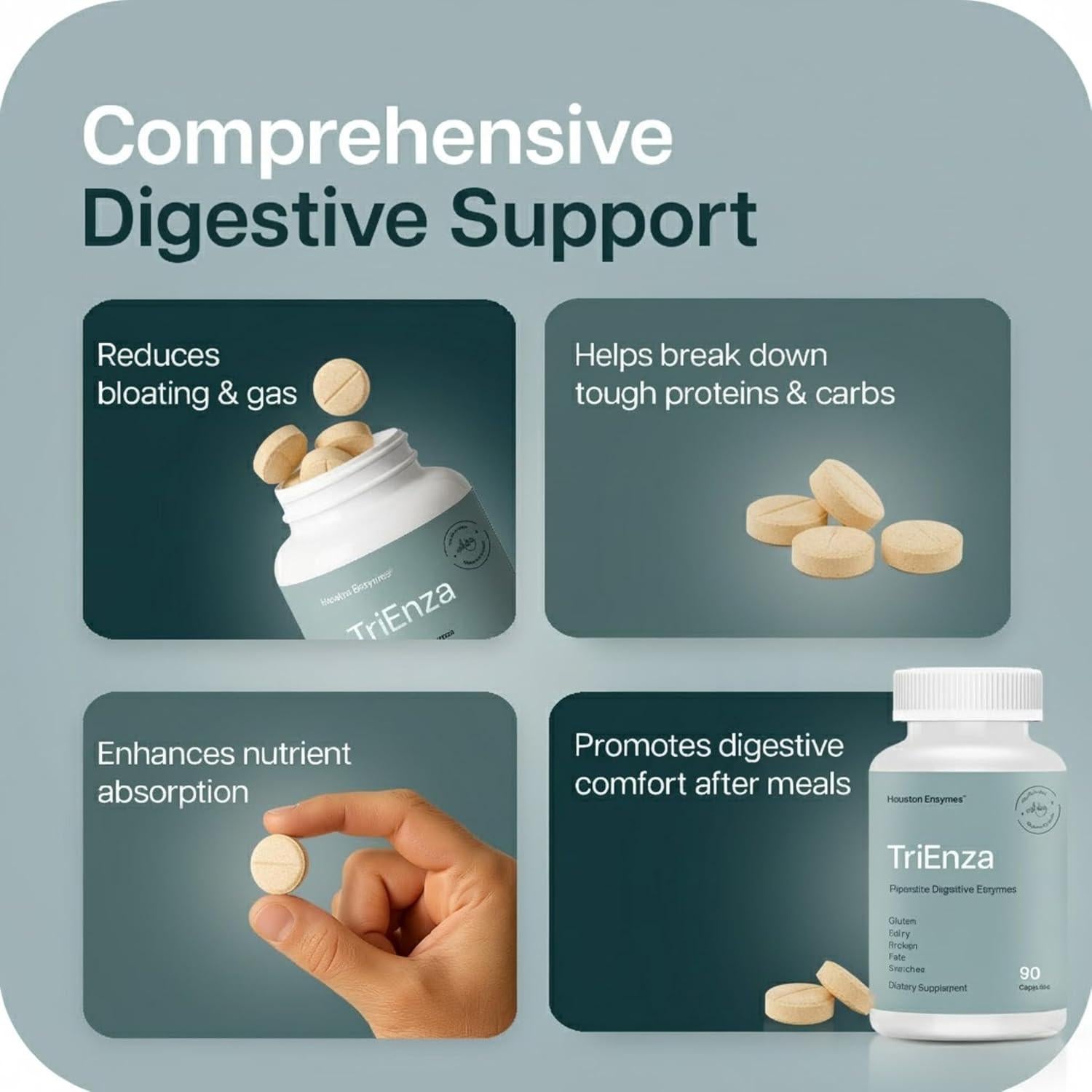 Suplemento Digestivo Houston Enzymes TriEnza 180 Tabletas