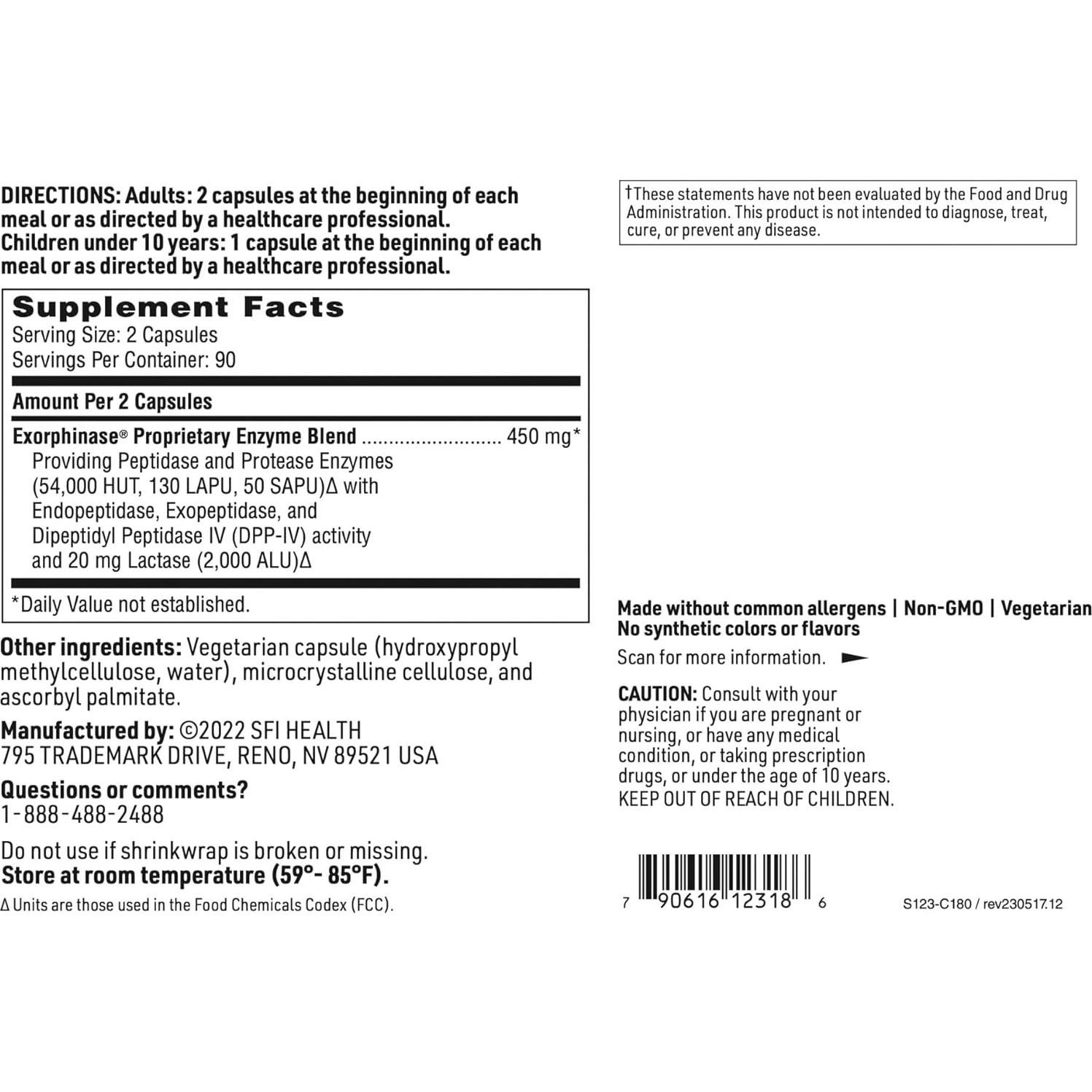 Suplemento Enzimas Digestivas Vegetariano Klaire Labs 180 Cápsulas