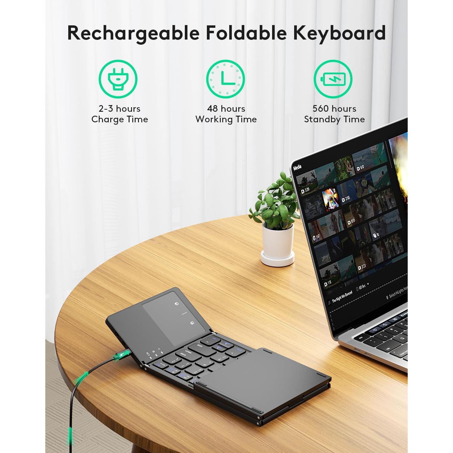 Teclado Bluetooth Plegable Samsers con Touchpad - Negro